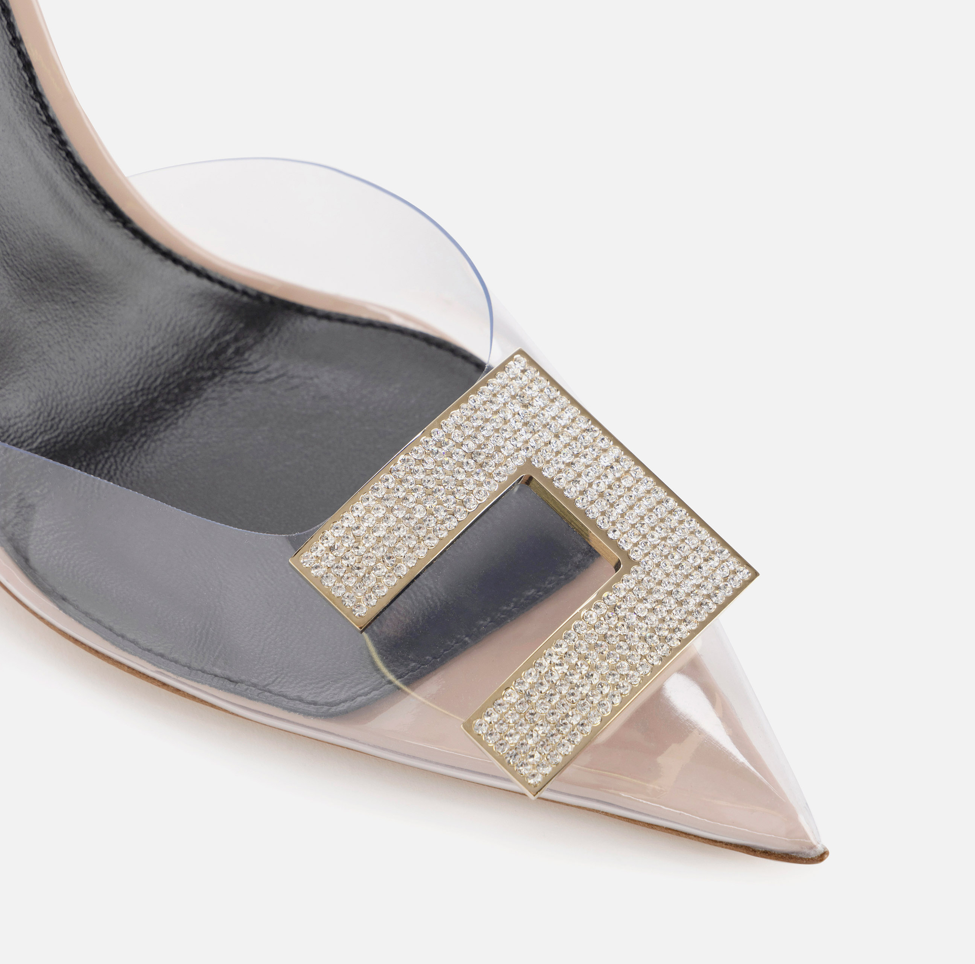 Patent leather and PVC slingback with rhinestone logo - Elisabetta Franchi® Outlet