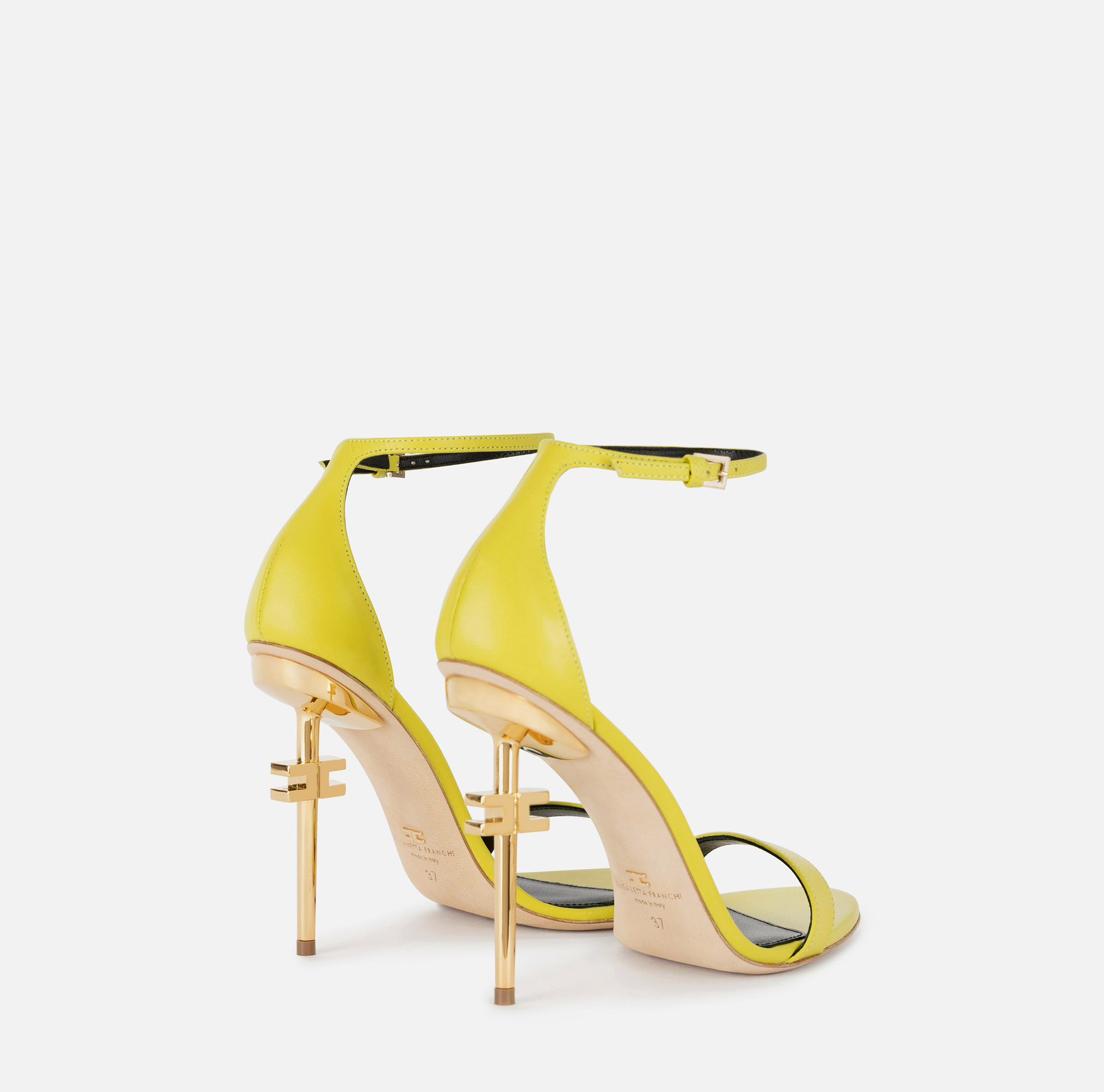 Leather sandals with logo heel - Elisabetta Franchi® Outlet