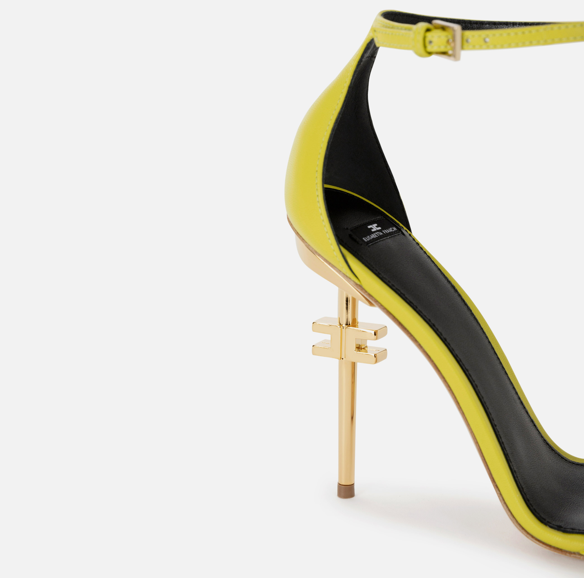 Leather sandals with logo heel - Elisabetta Franchi® Outlet