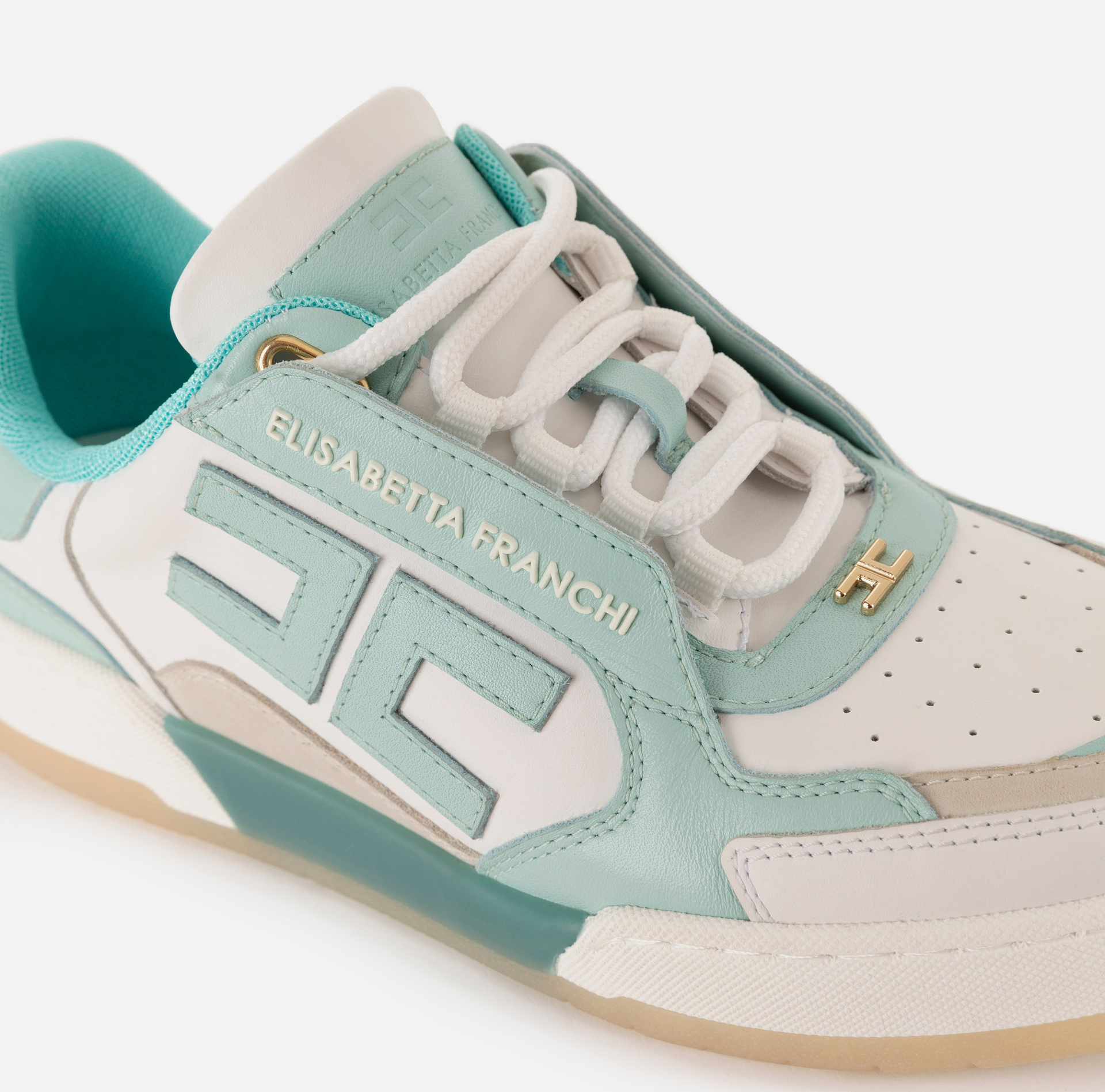 Leather sneakers with embroidered logo - Elisabetta Franchi® Outlet