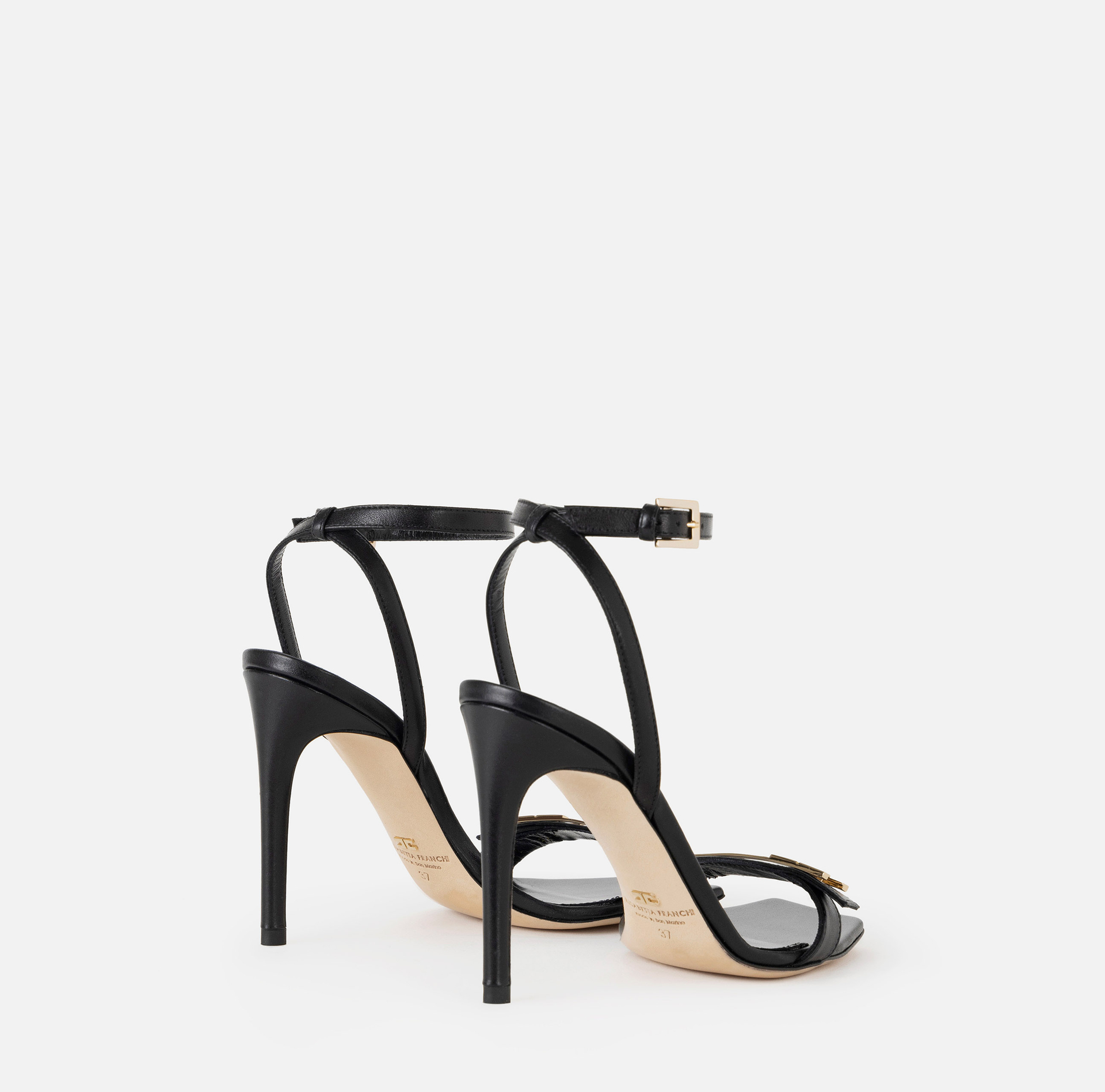Sandales en cuir avec plaque logo - Elisabetta Franchi® Outlet
