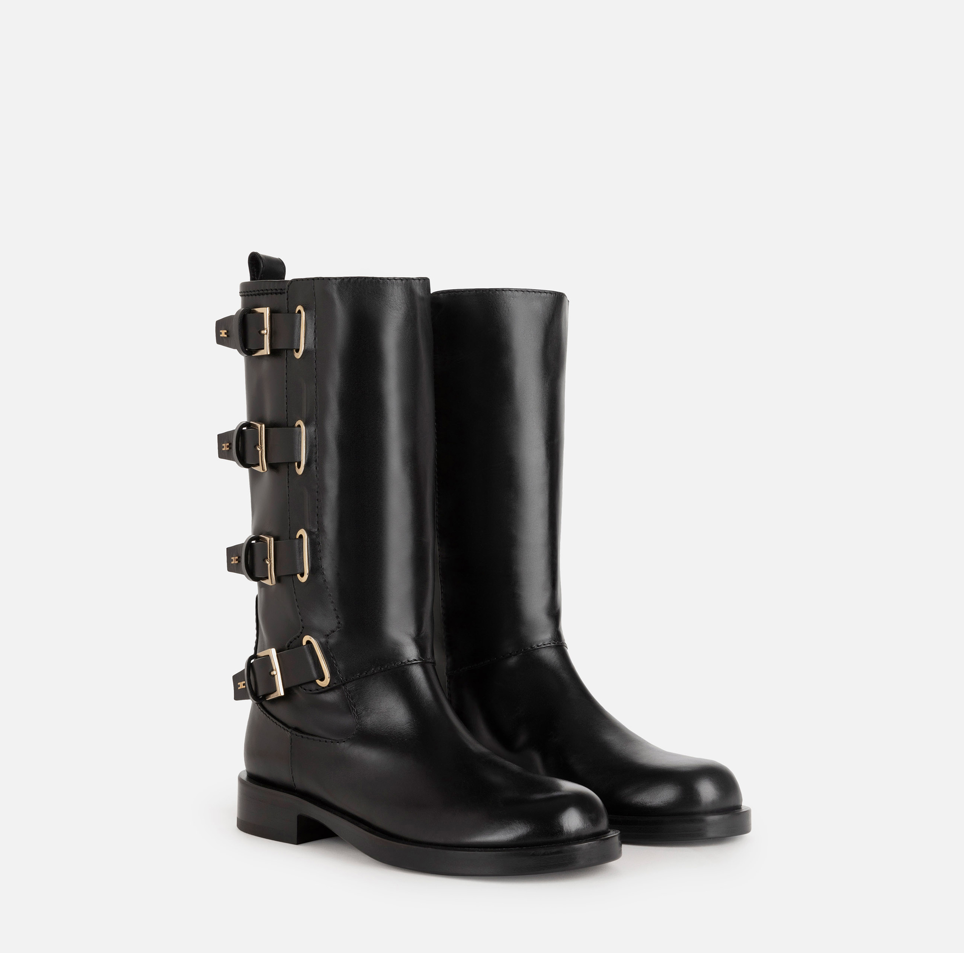 Botas biker de piel con hebillas | Elisabetta Franchi® Outlet