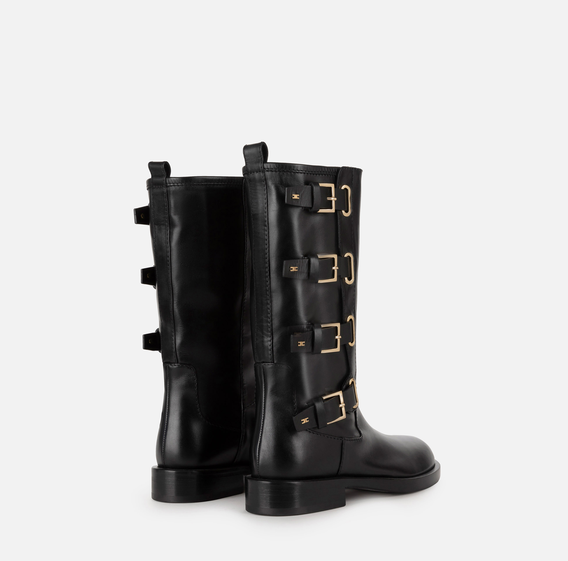 Botas biker de piel con hebillas | Elisabetta Franchi® Outlet