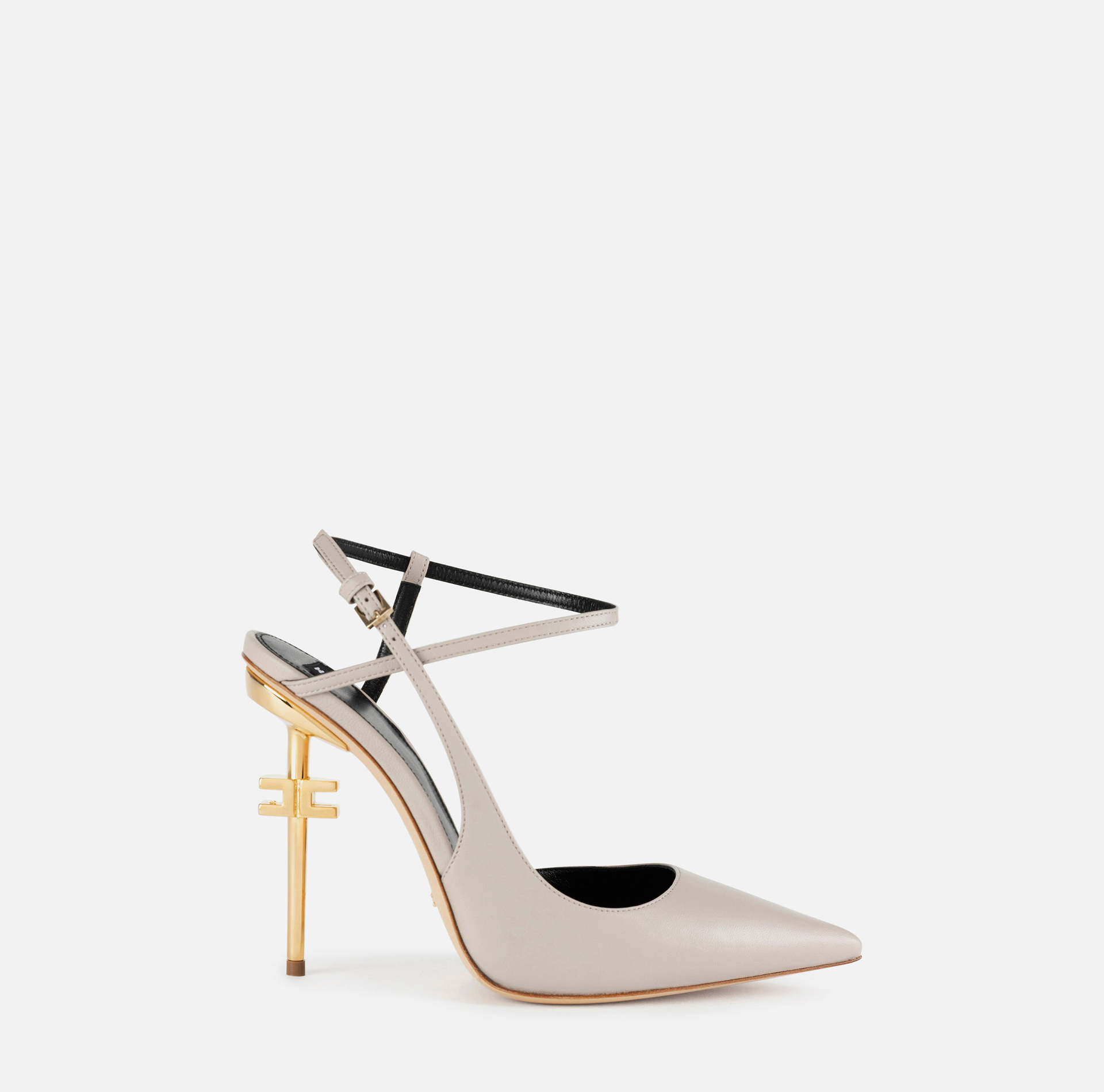 Leather slingback with logoed heel - Elisabetta Franchi® Outlet