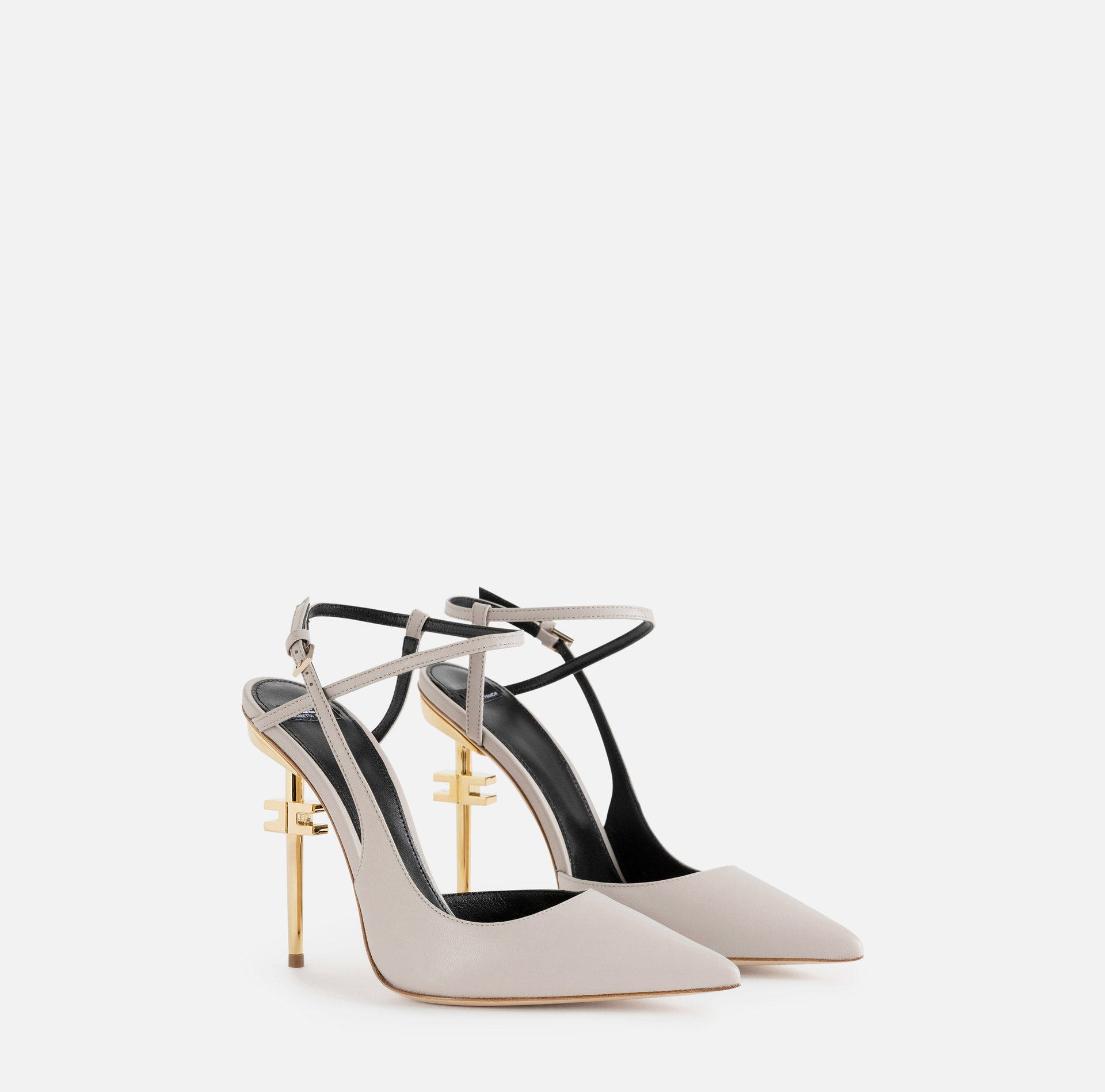 Leather slingback with logoed heel - Elisabetta Franchi® Outlet