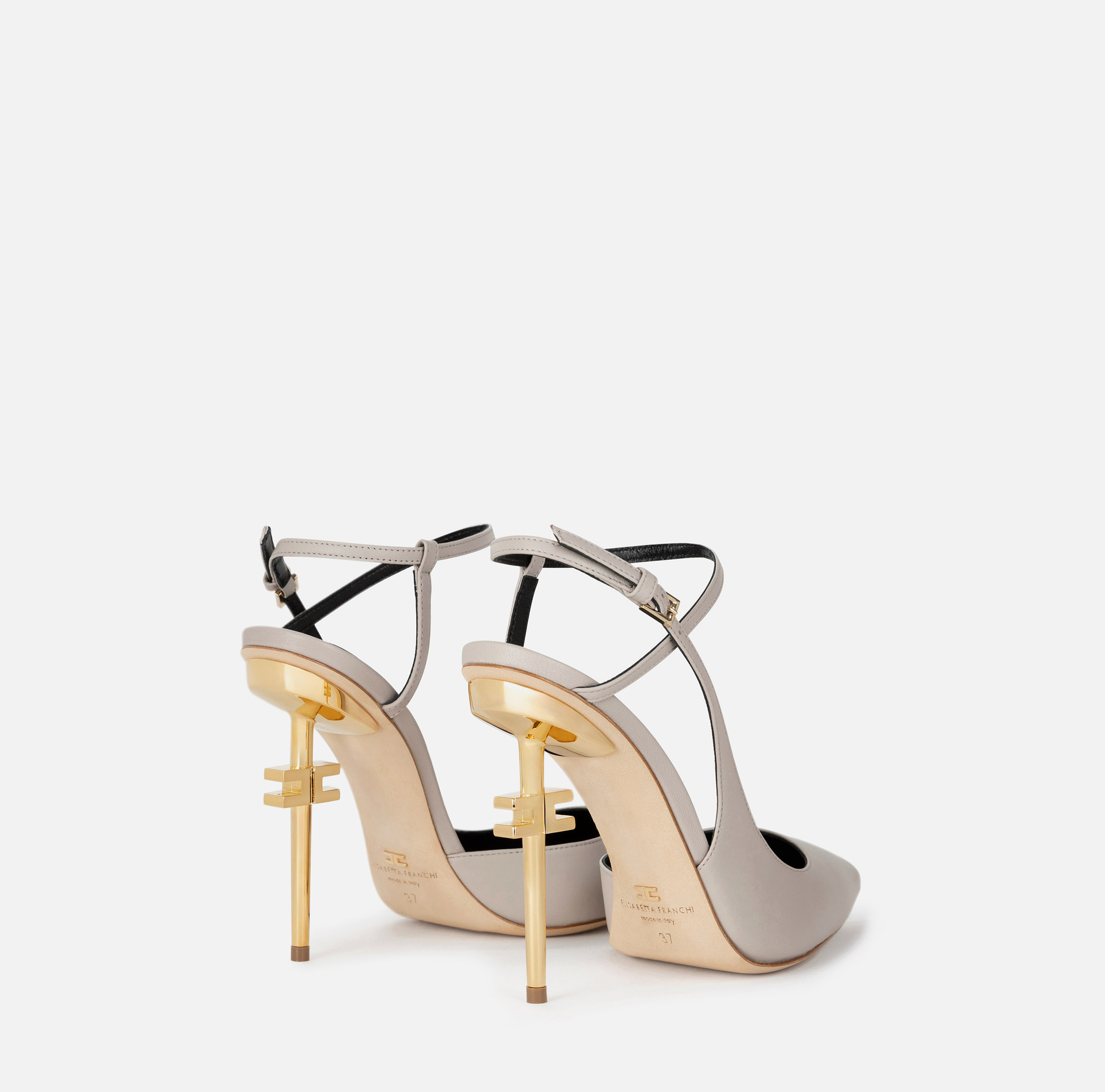 Leather slingback with logoed heel - Elisabetta Franchi® Outlet