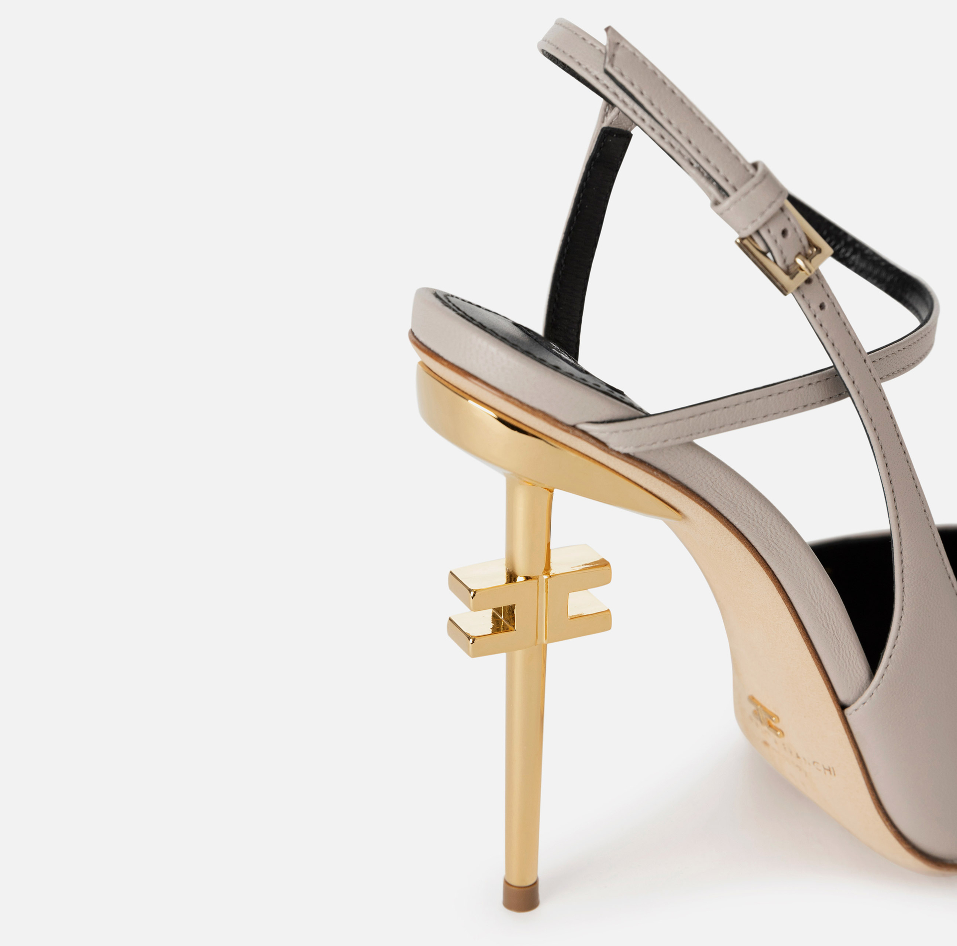 Leather slingback with logoed heel - Elisabetta Franchi® Outlet