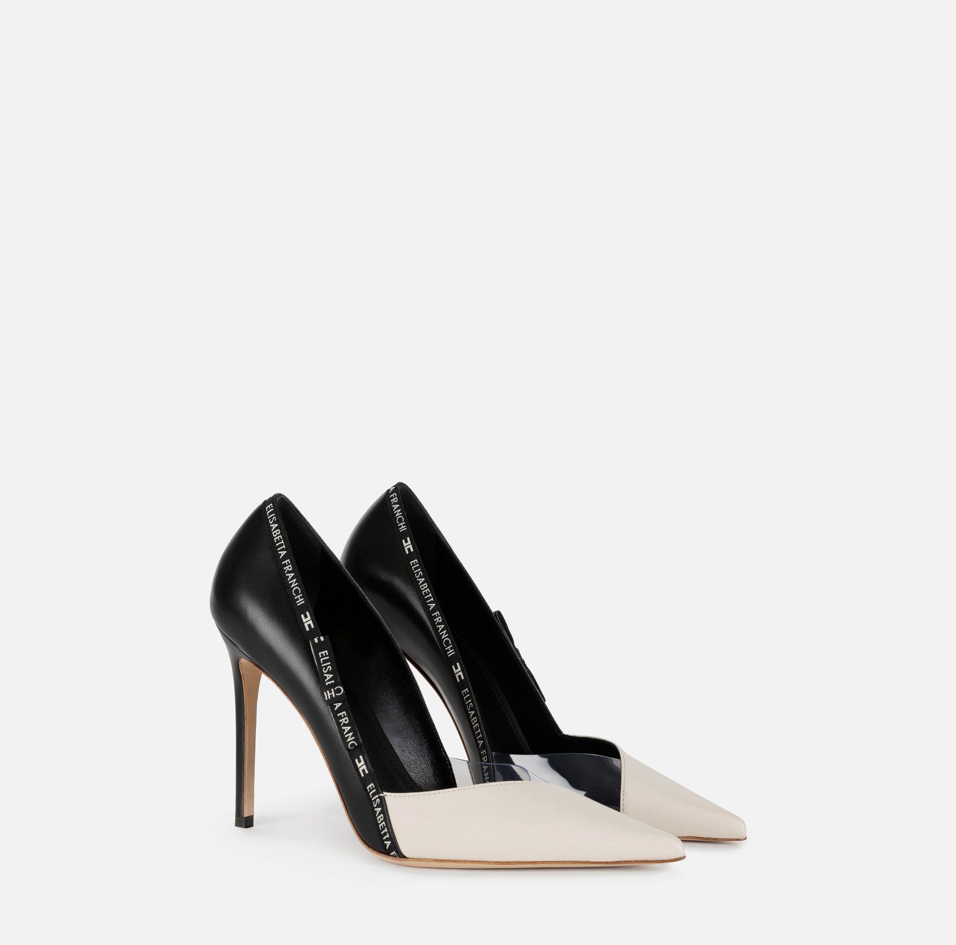Escarpins en cuir avec ruban logoté - Elisabetta Franchi® Outlet