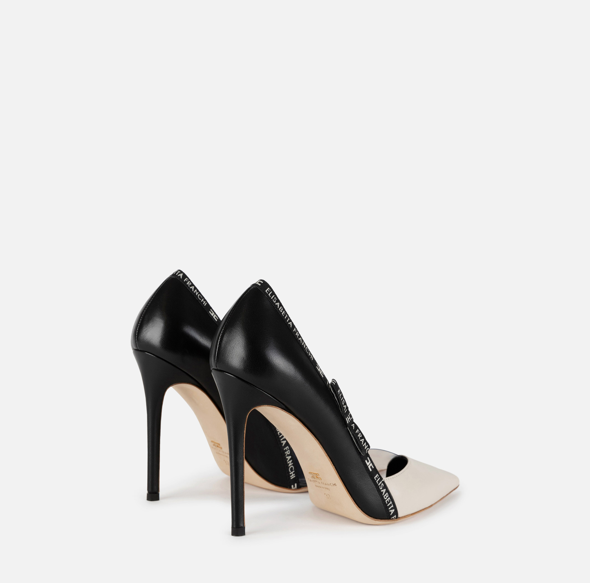 Escarpins en cuir avec ruban logoté - Elisabetta Franchi® Outlet
