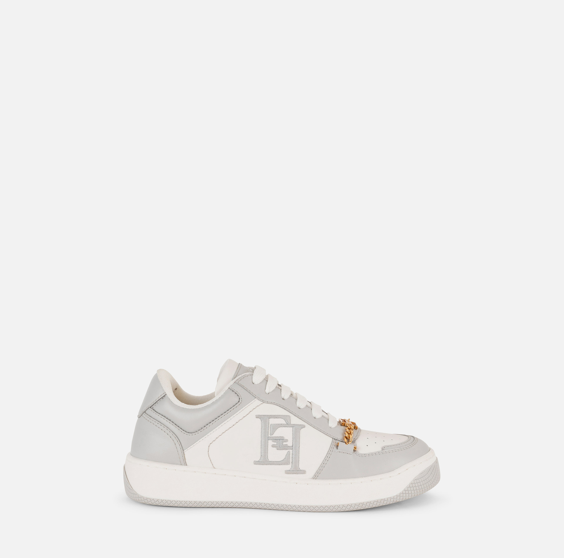 Leather sneakers with embroidered logo - Elisabetta Franchi® Outlet