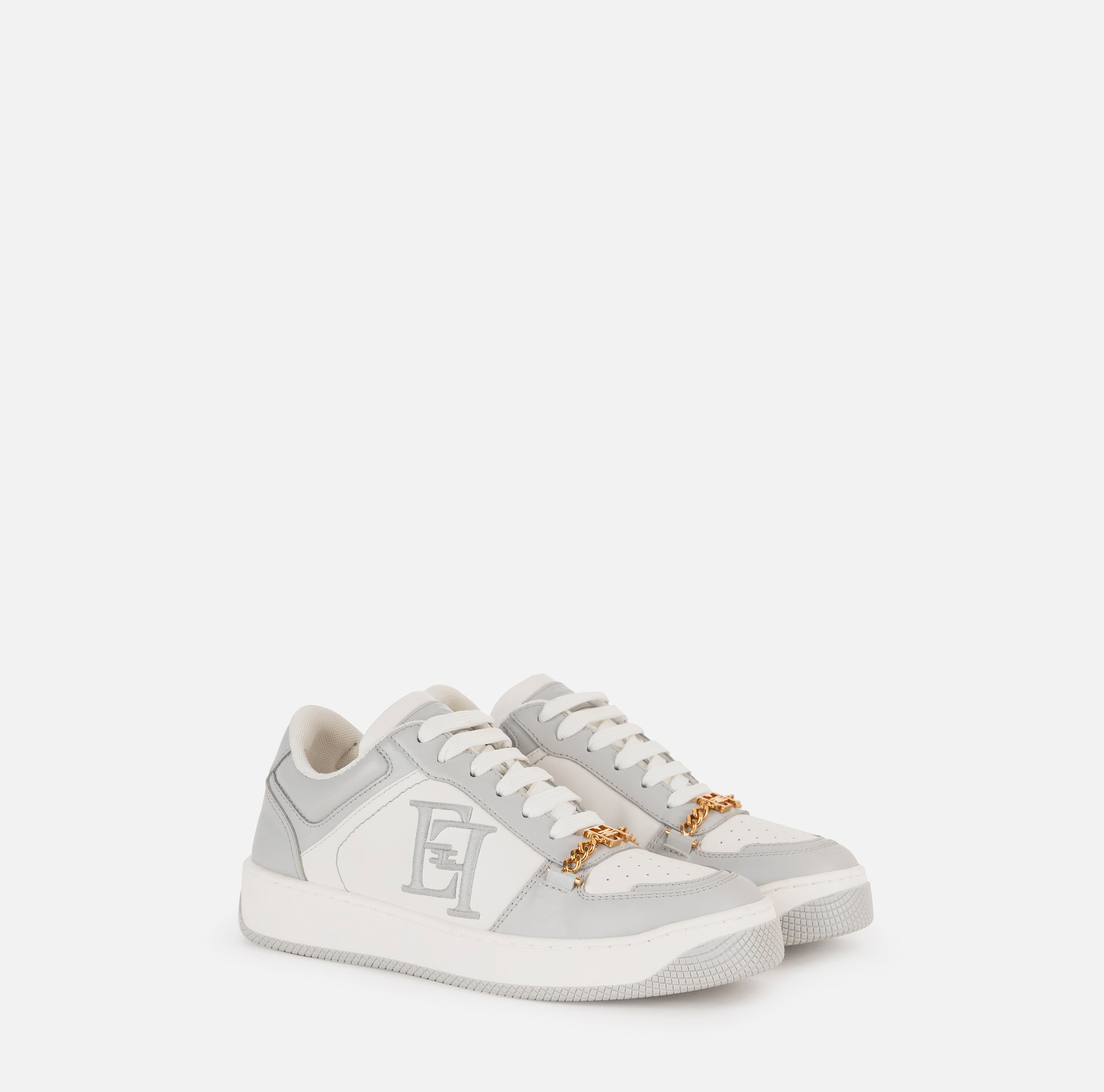 Leather sneakers with embroidered logo - Elisabetta Franchi® Outlet