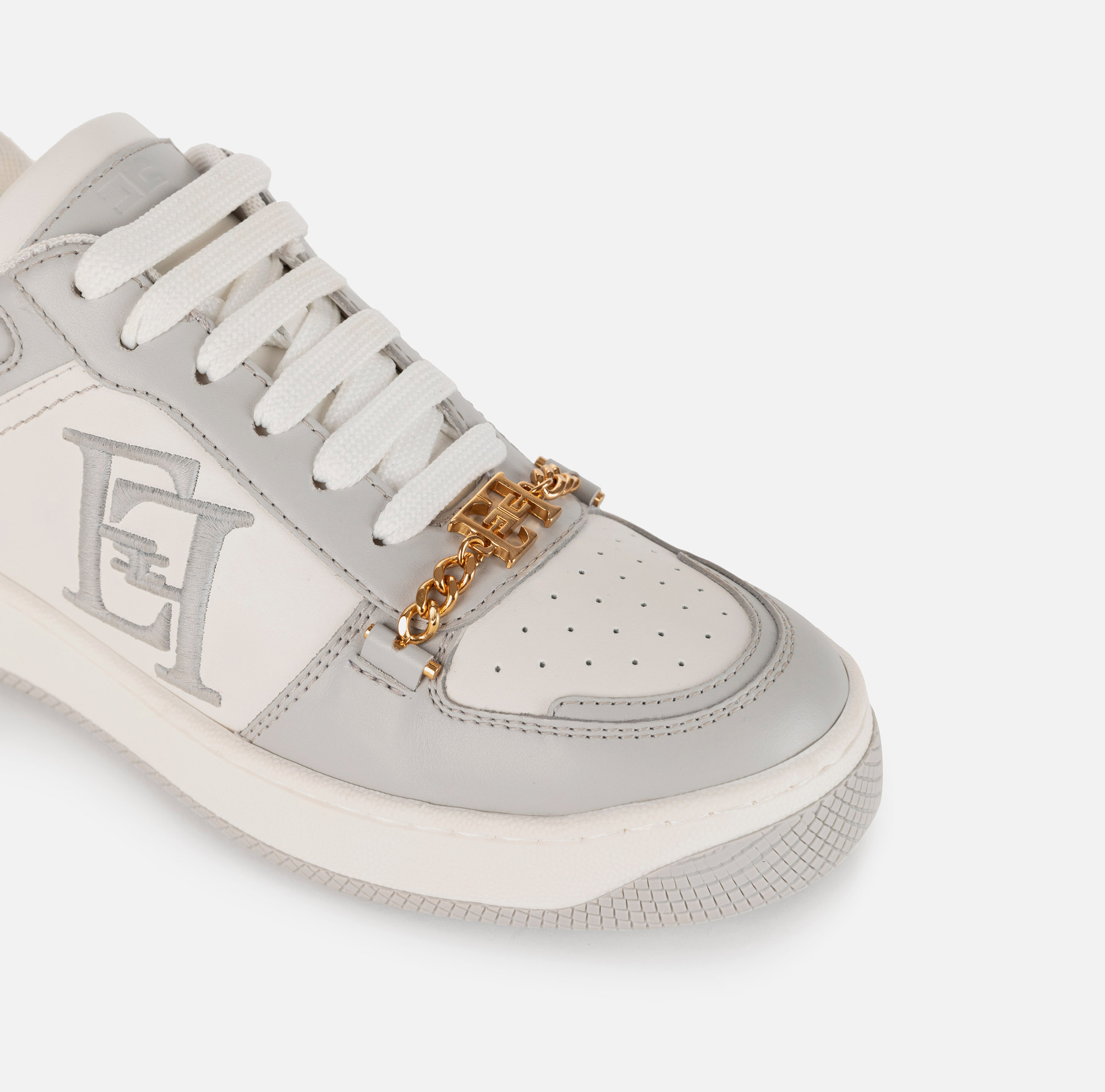Leather sneakers with embroidered logo - Elisabetta Franchi® Outlet