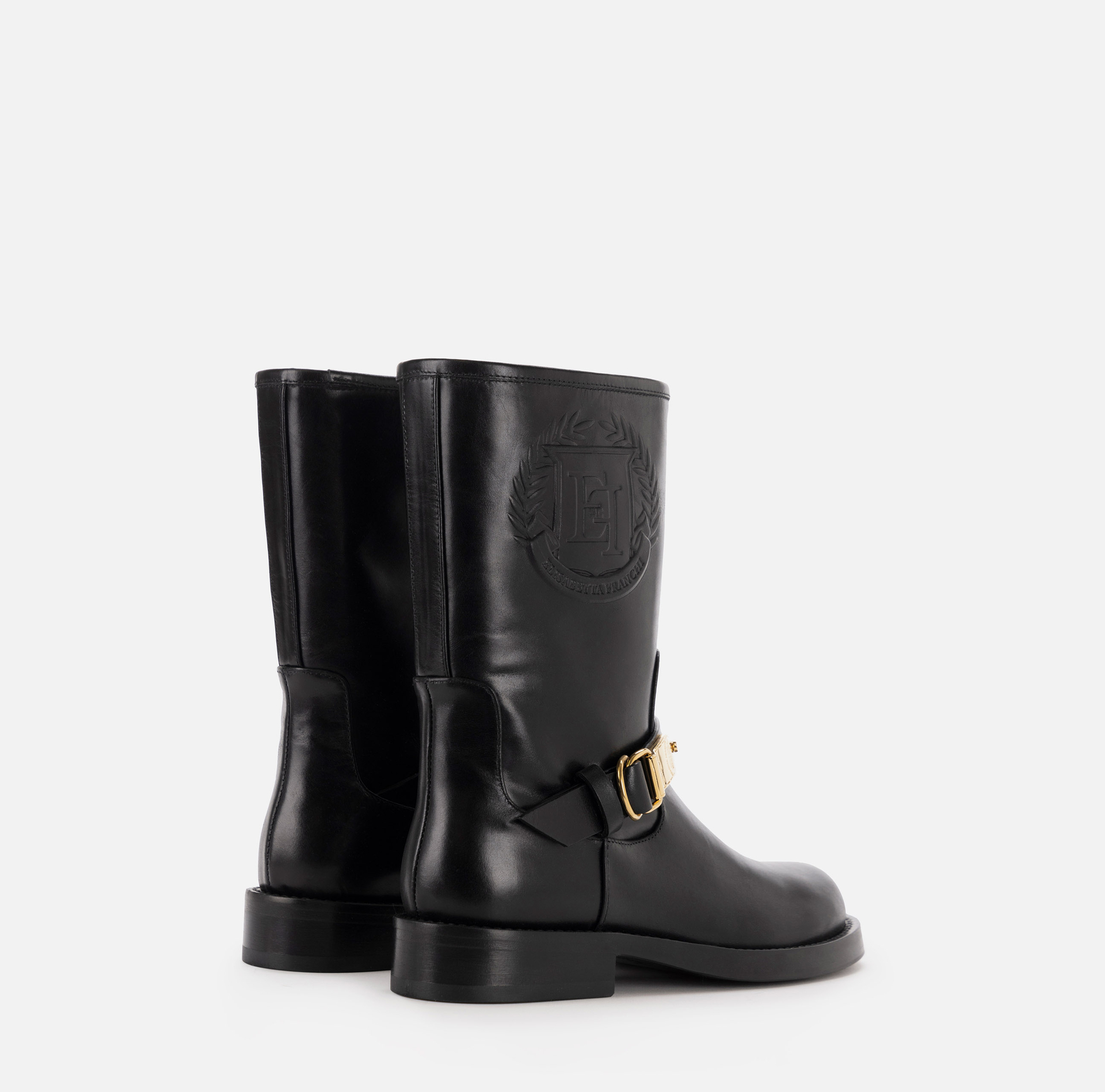 Biker-Boots aus Kalbsleder mit Logo - Elisabetta Franchi® Outlet