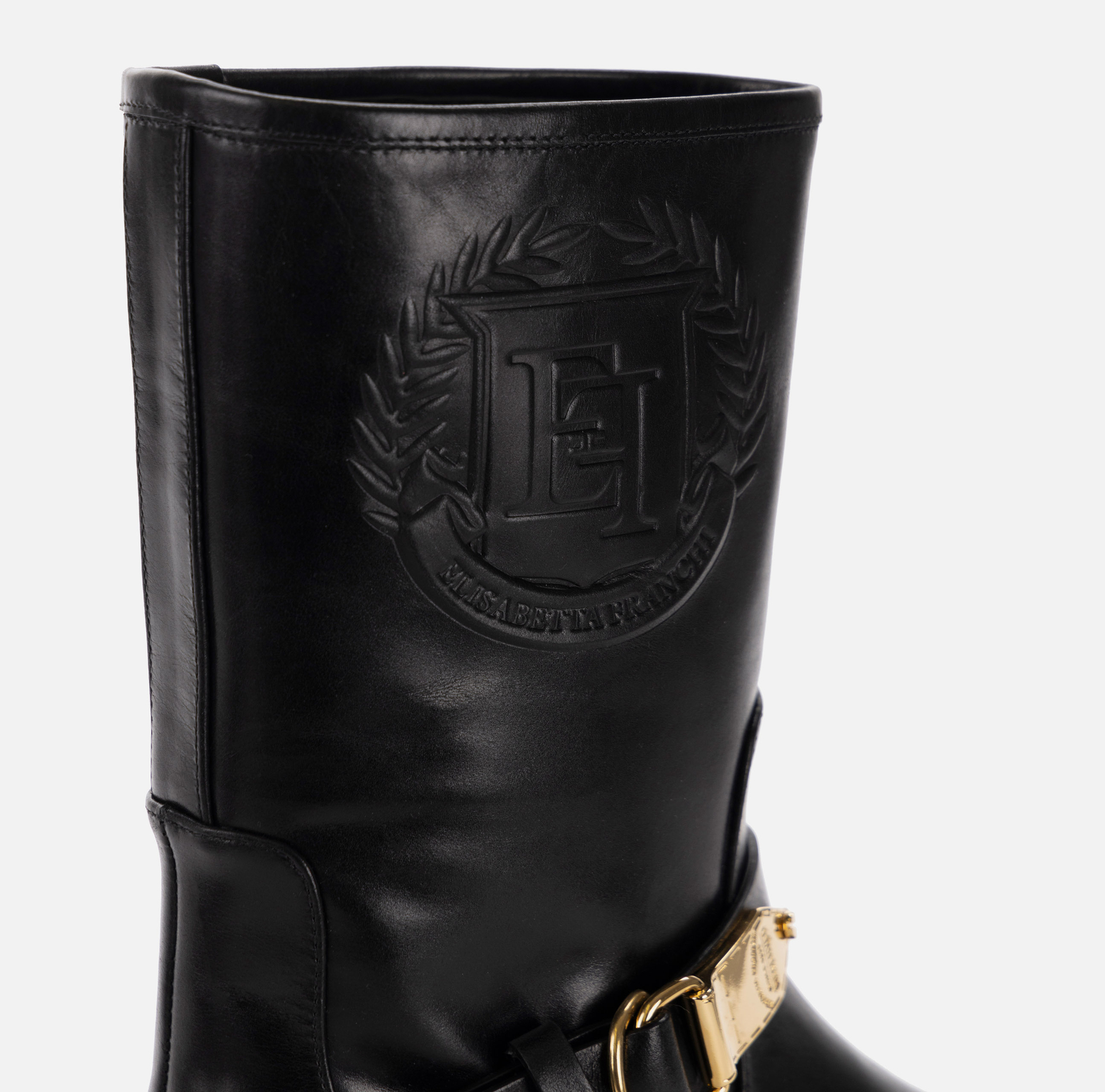 Biker-Boots aus Kalbsleder mit Logo - Elisabetta Franchi® Outlet
