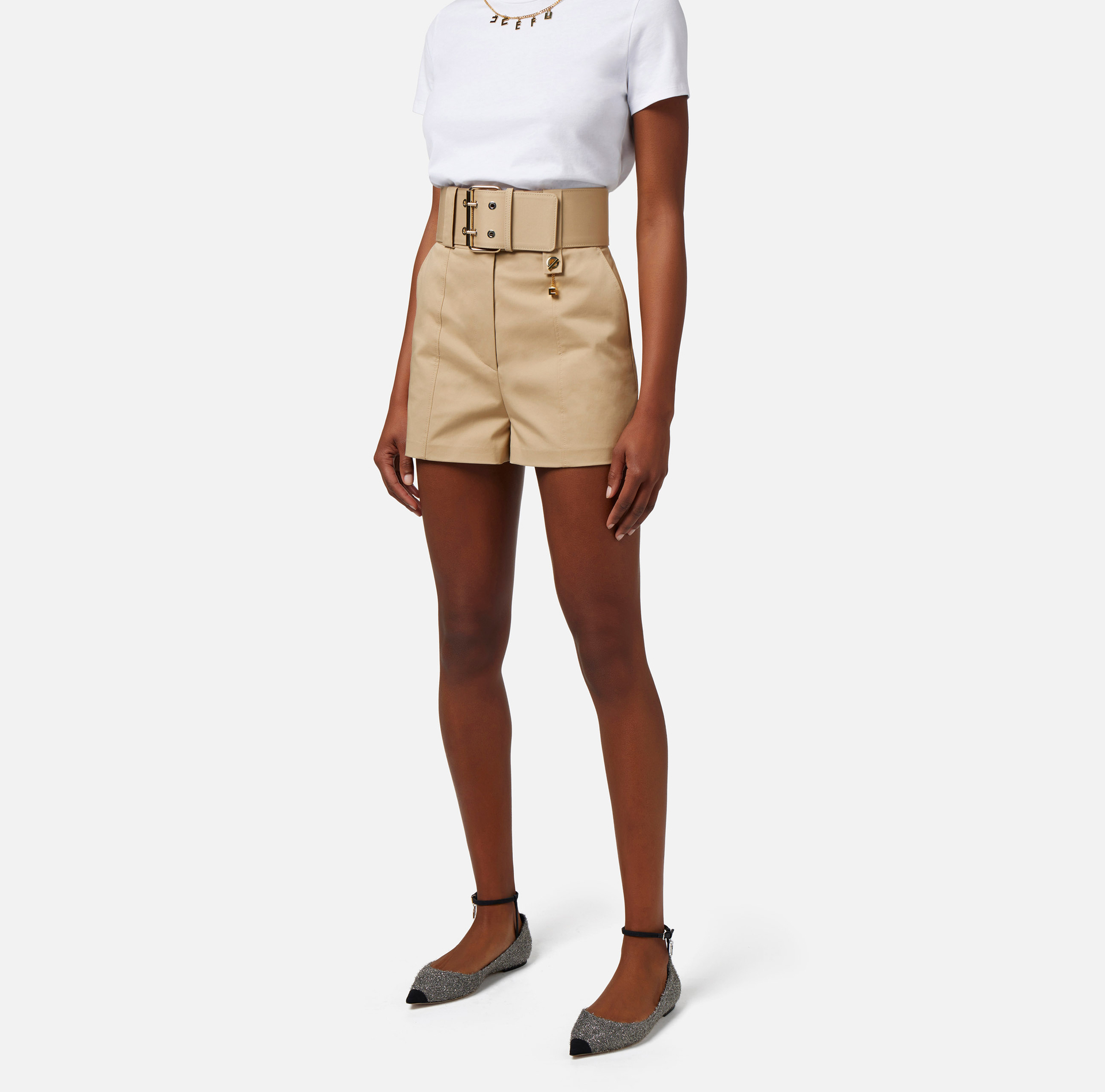 Shorts in cotone stretch con cintura - Elisabetta Franchi® Outlet