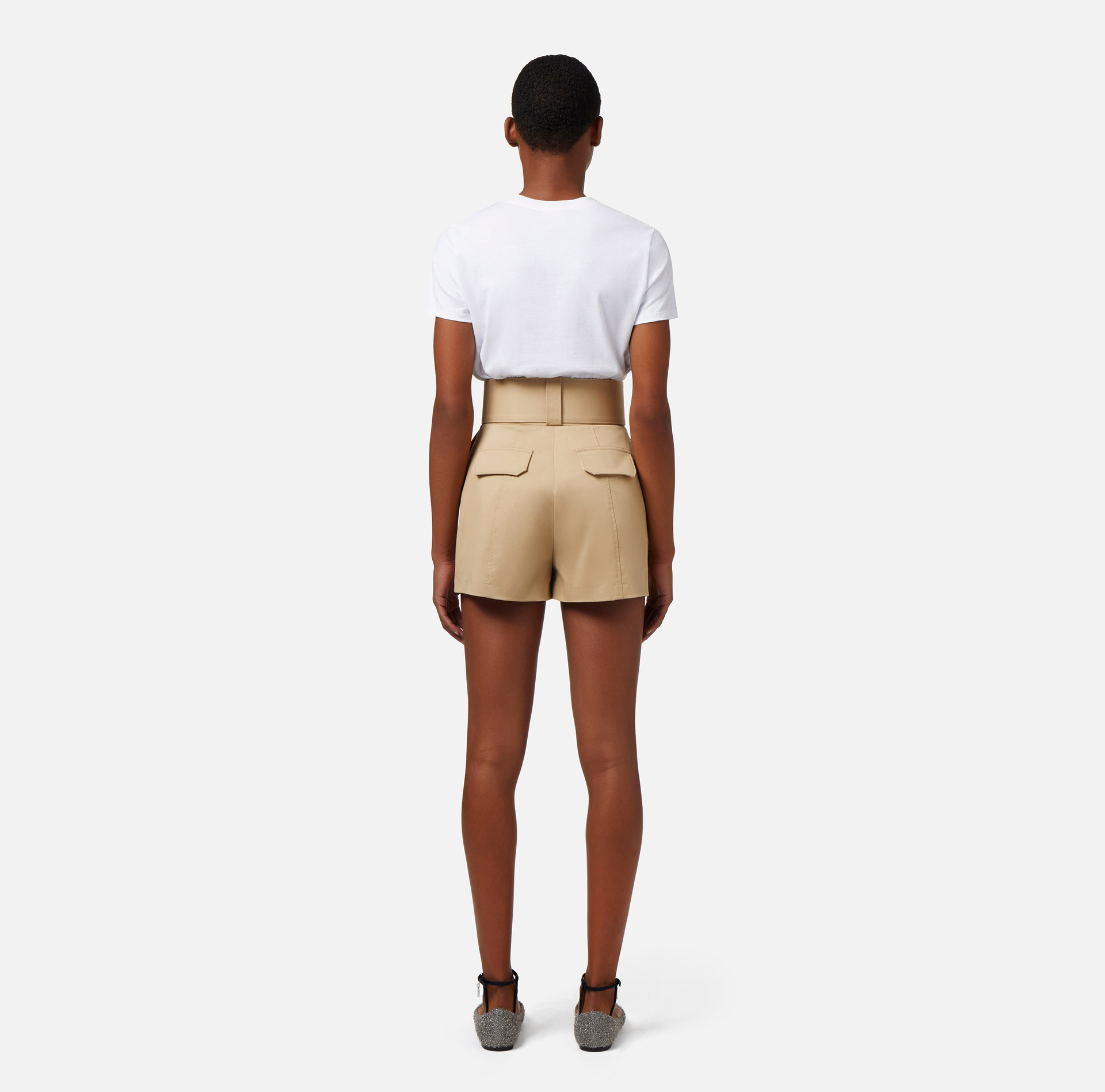 Shorts in cotone stretch con cintura - Elisabetta Franchi® Outlet