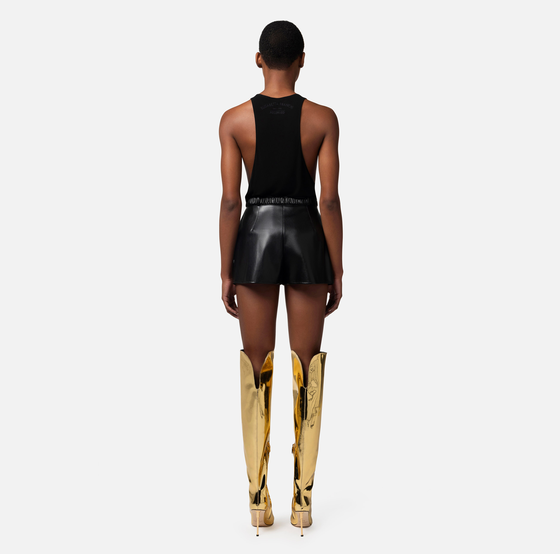 Shorts in synthetic material with belt - Elisabetta Franchi® Outlet