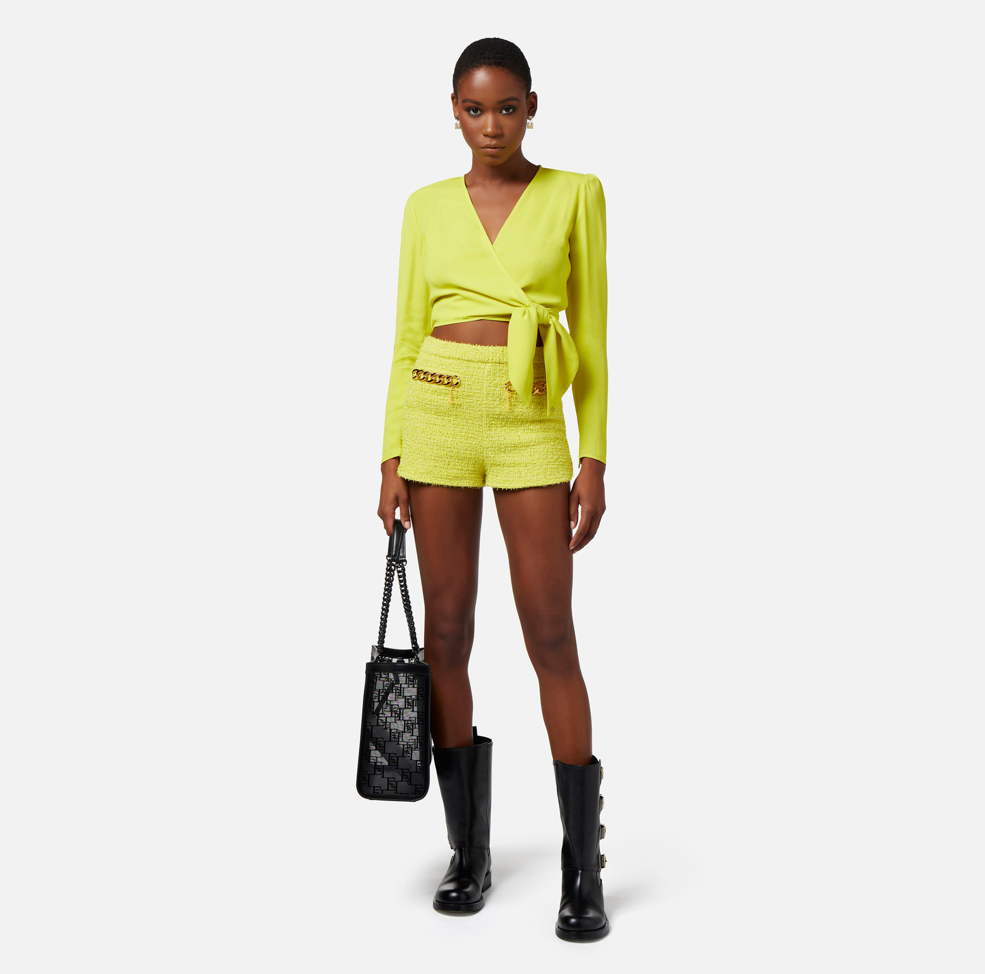 Shorts in tweed con maxi catena - Elisabetta Franchi® Outlet
