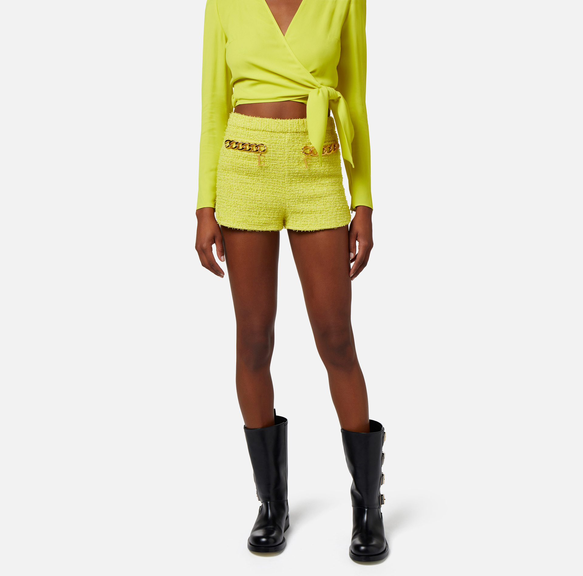 Shorts in tweed con maxi catena - Elisabetta Franchi® Outlet