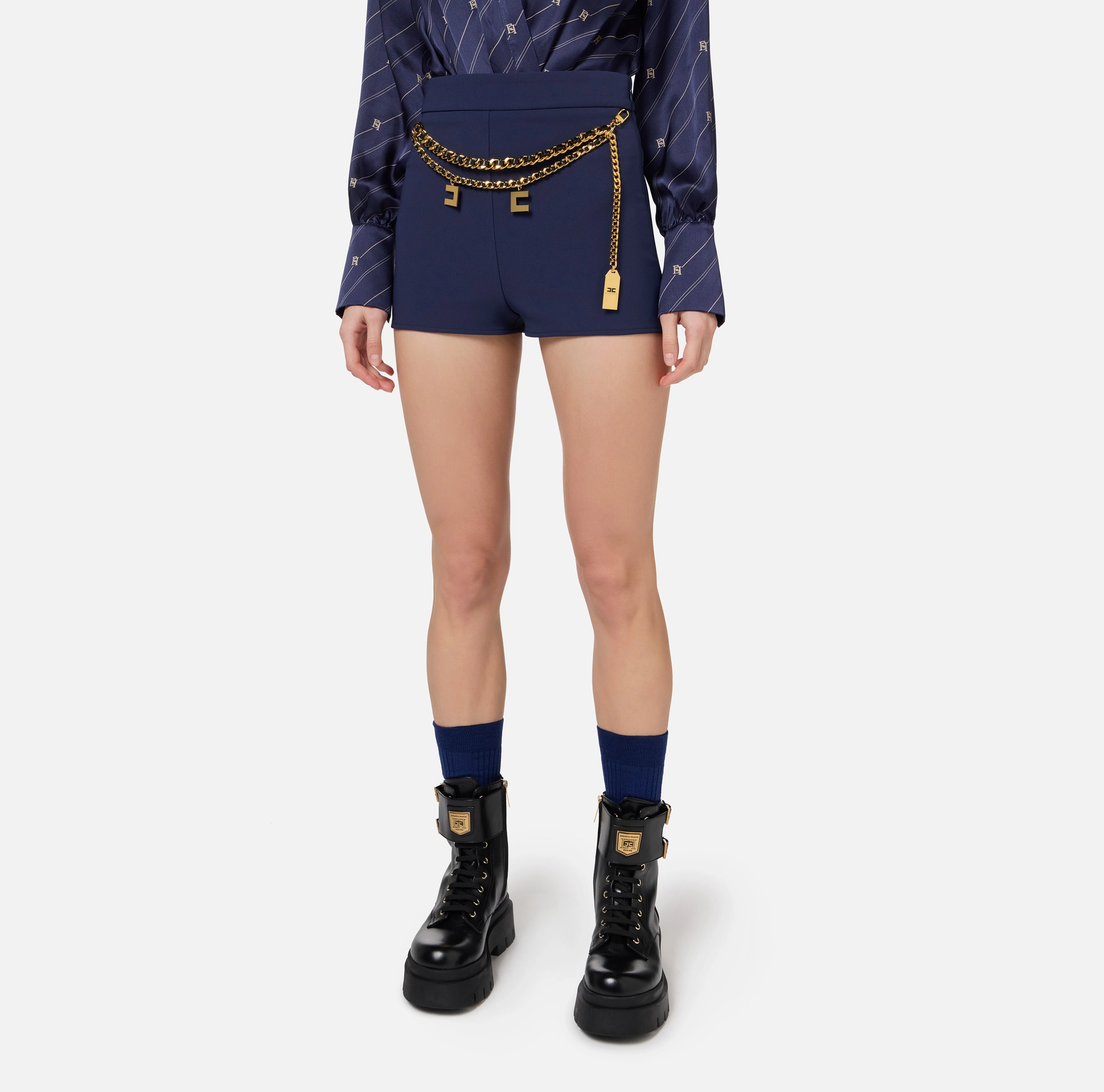 Stretch crêpe shorts with belt - Elisabetta Franchi® Outlet