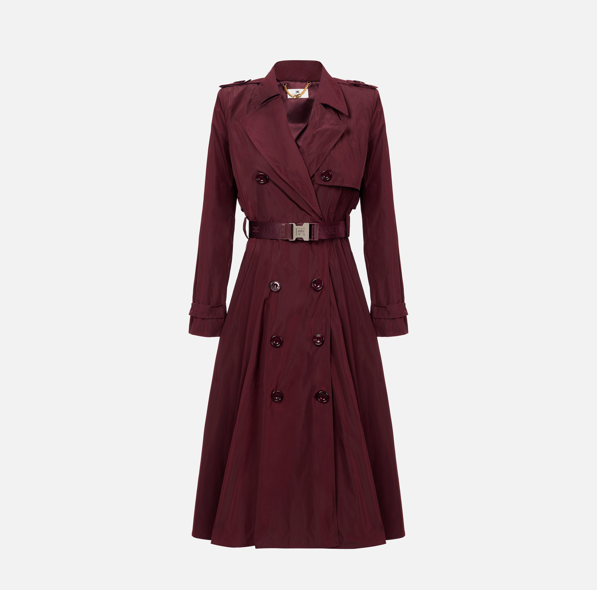 Nylon trench coat with circle skirt and belt - Elisabetta Franchi® Outlet