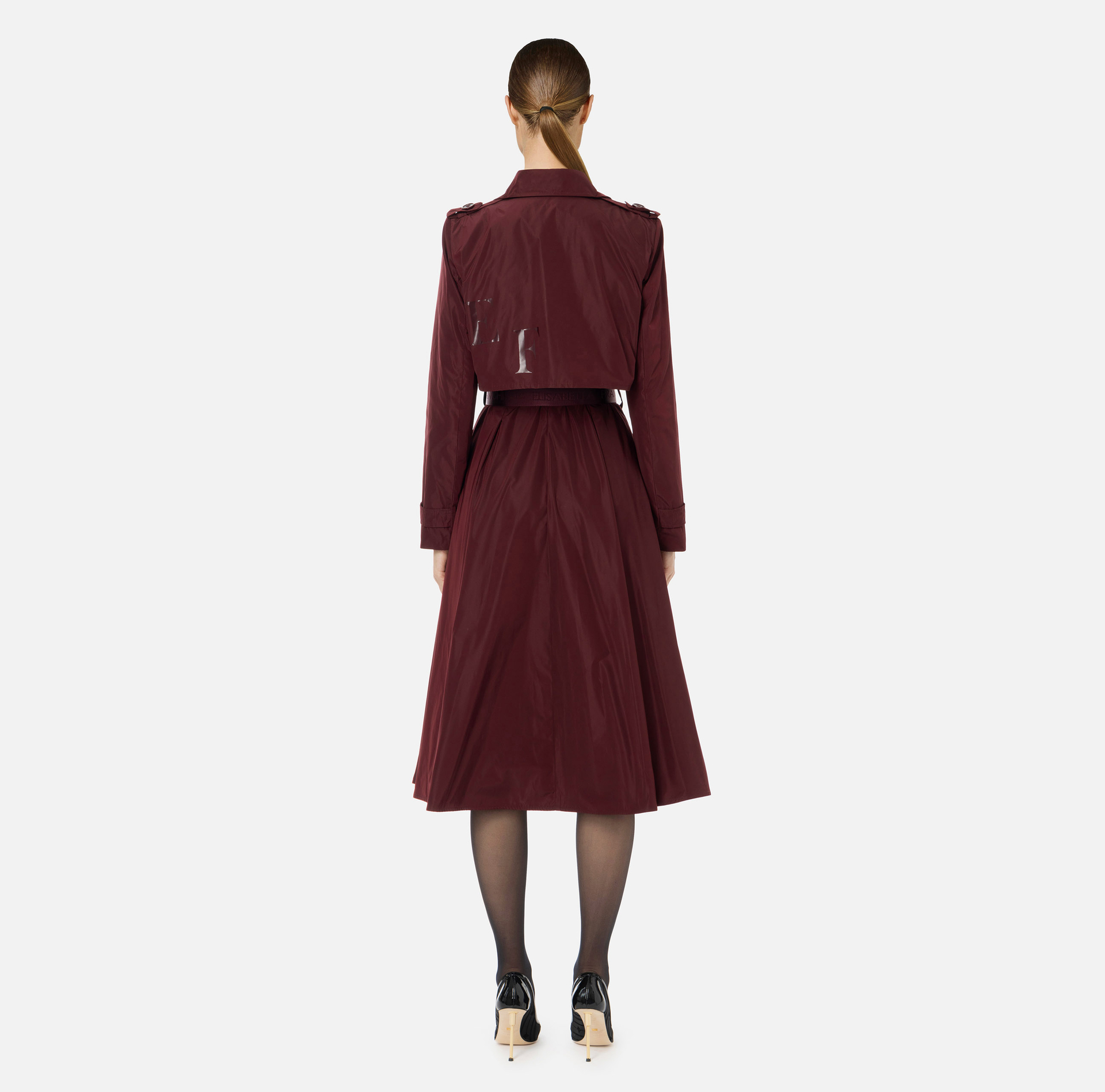 Nylon trench coat with circle skirt and belt - Elisabetta Franchi® Outlet