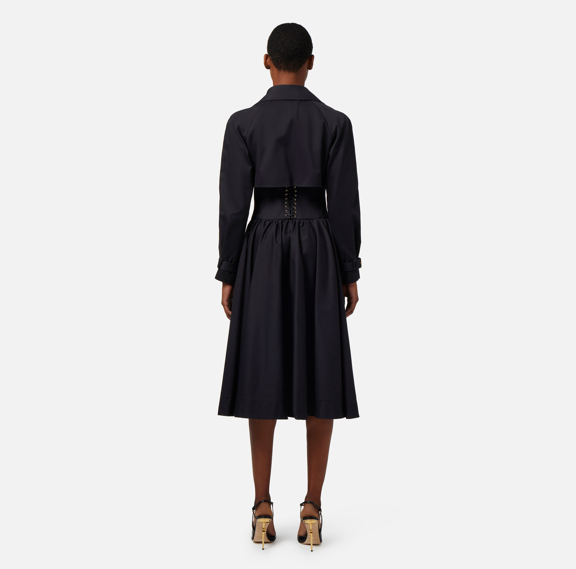 Cotton trench coat in a frock coat design - Elisabetta Franchi® Outlet