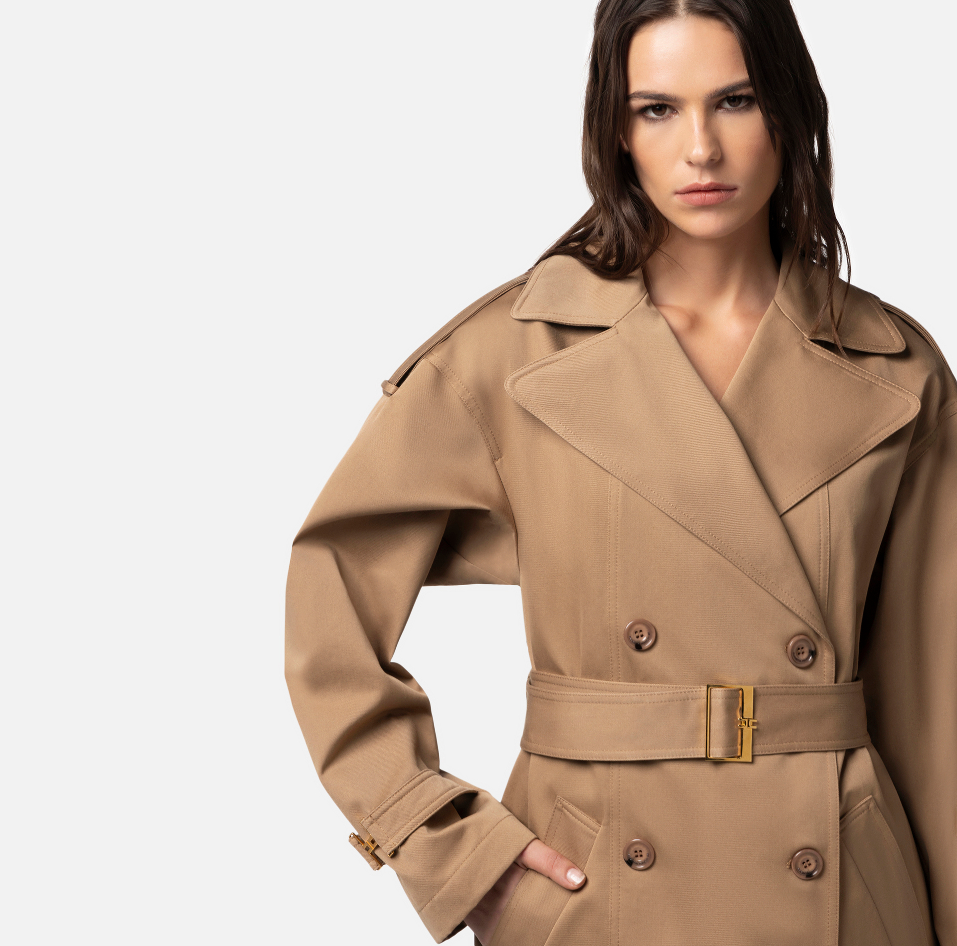 Trench over en coton - Elisabetta Franchi® Outlet