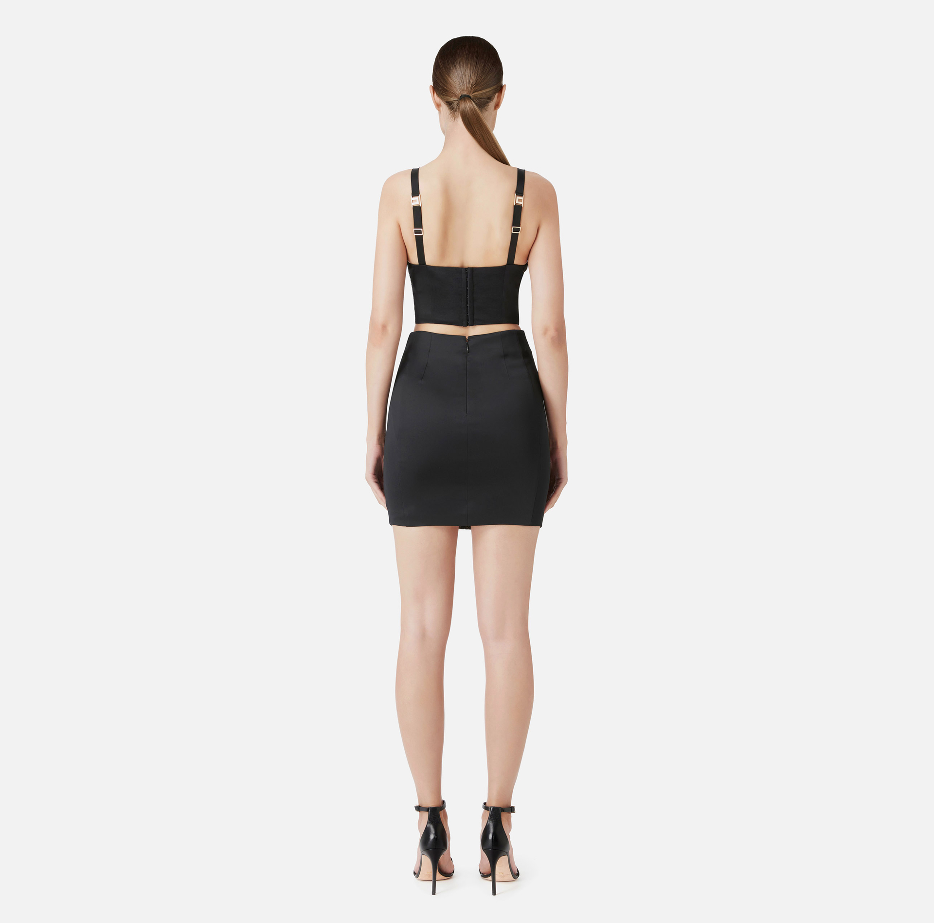 Ensemble top et mini-jupe en satin avec inserts en dentelle - Elisabetta Franchi® Outlet