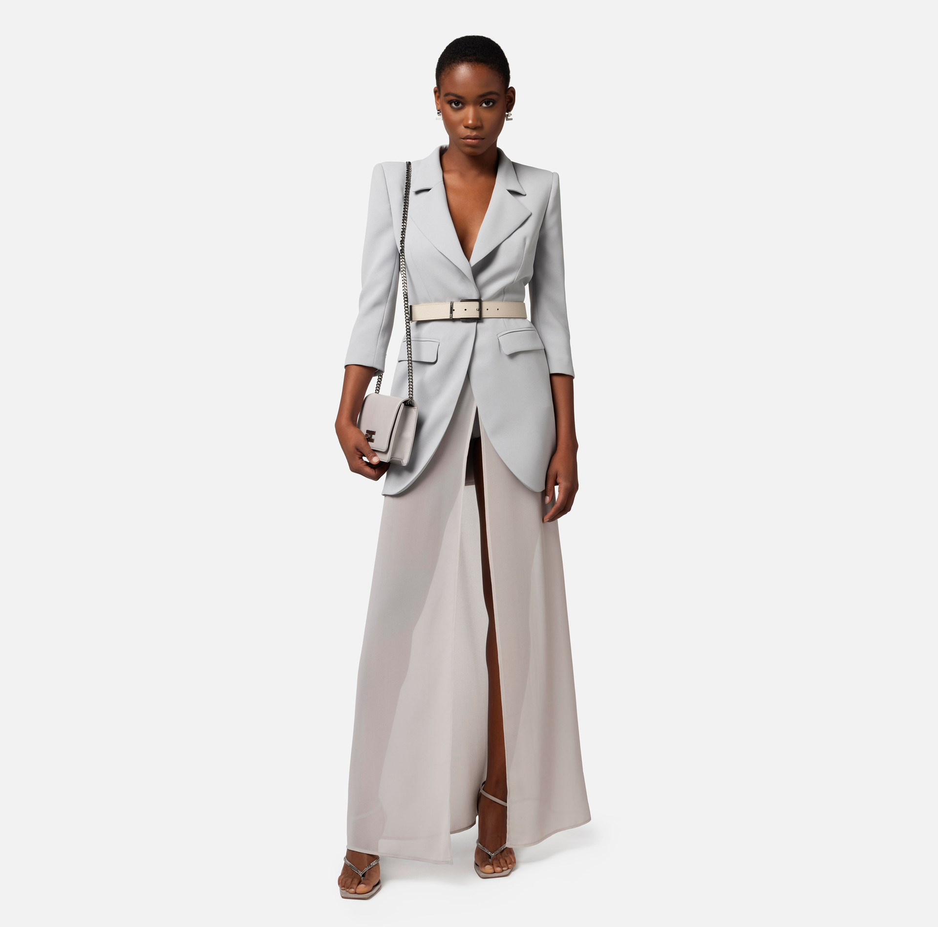 Crêpe jacket and georgette skirt outfit - Elisabetta Franchi® Outlet