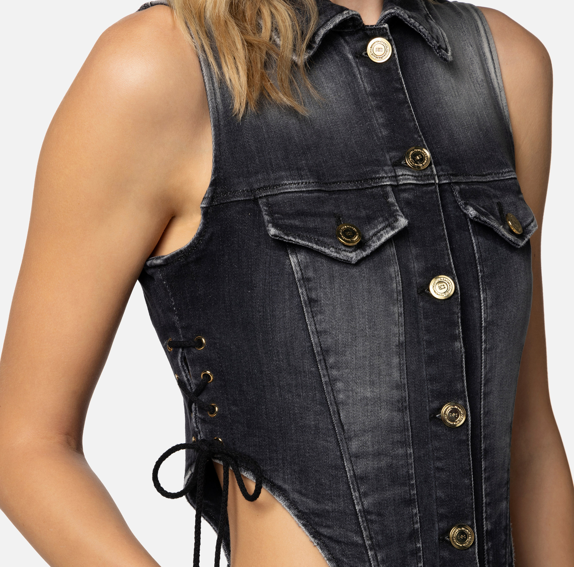 Jumpsuit aus Denim mit Cut-out - Elisabetta Franchi® Outlet