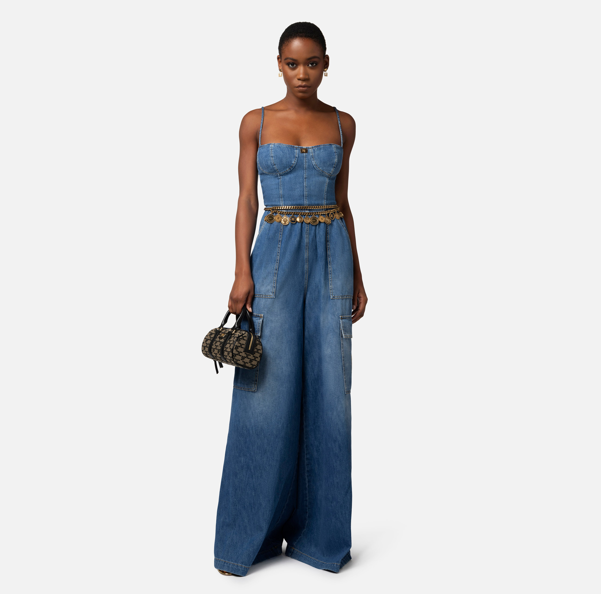 Denim jumpsuit with bustier top - Elisabetta Franchi® Outlet
