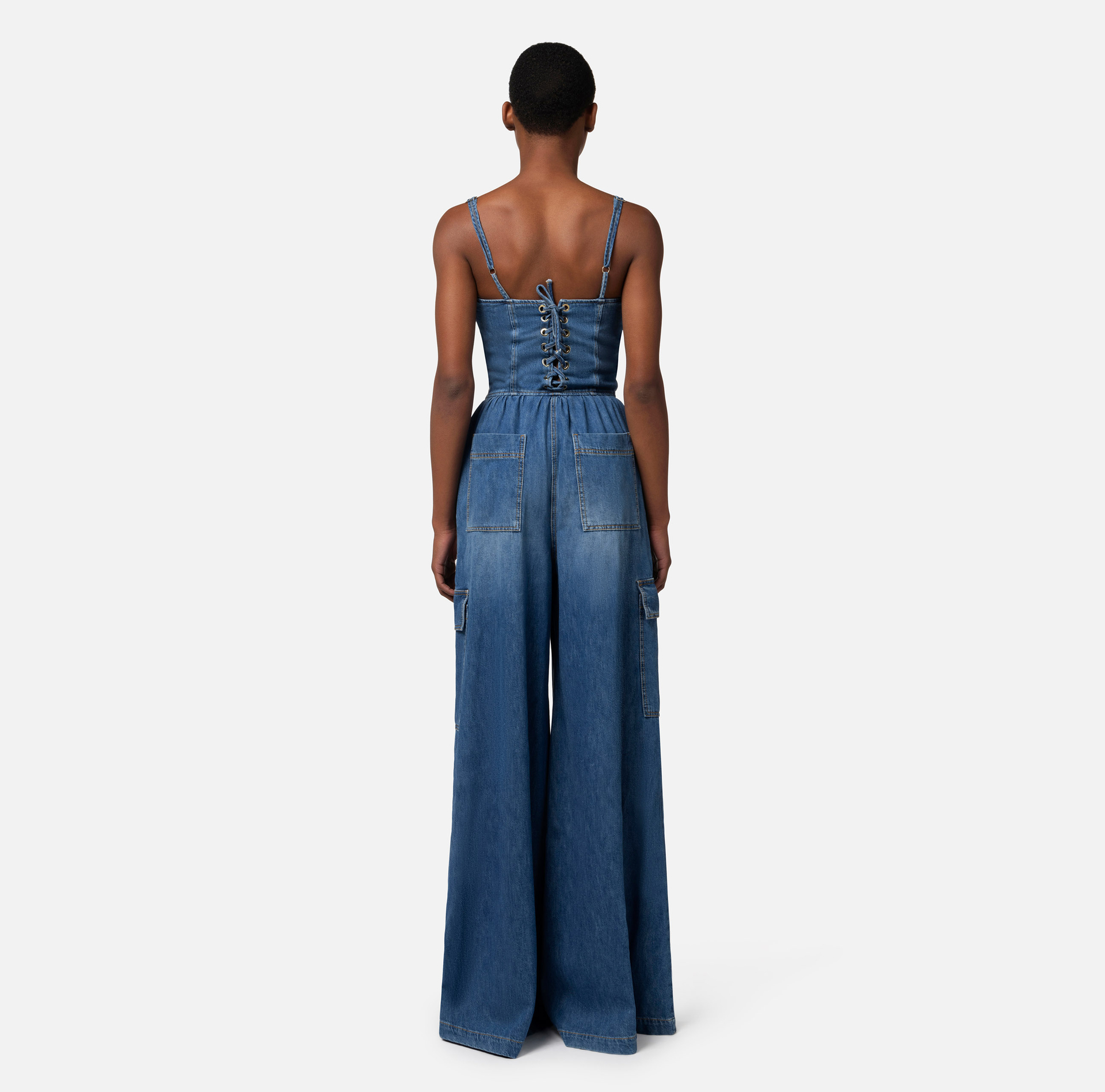 Denim jumpsuit with bustier top - Elisabetta Franchi® Outlet