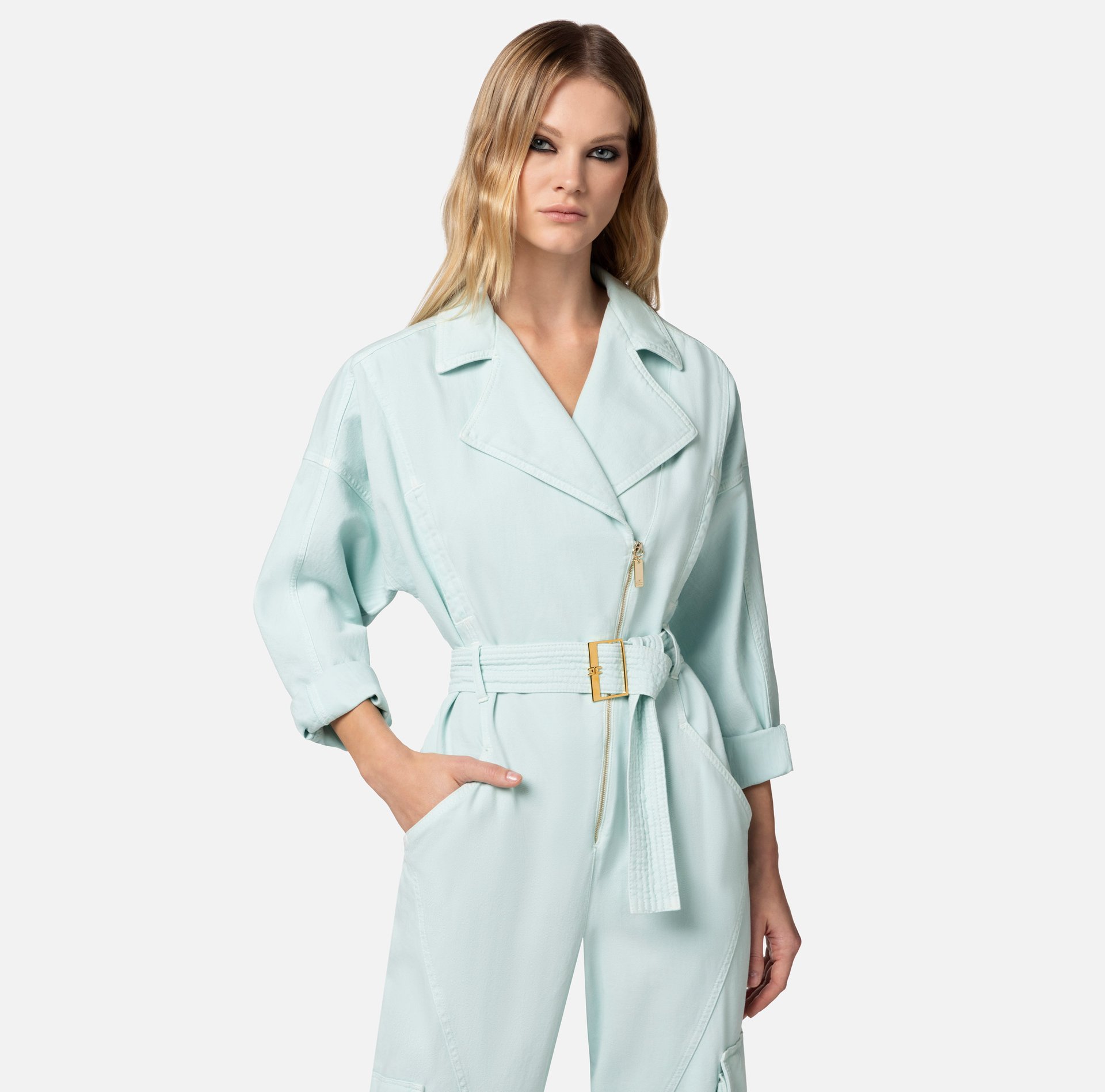 Cargo denim jumpsuit - Elisabetta Franchi® Outlet