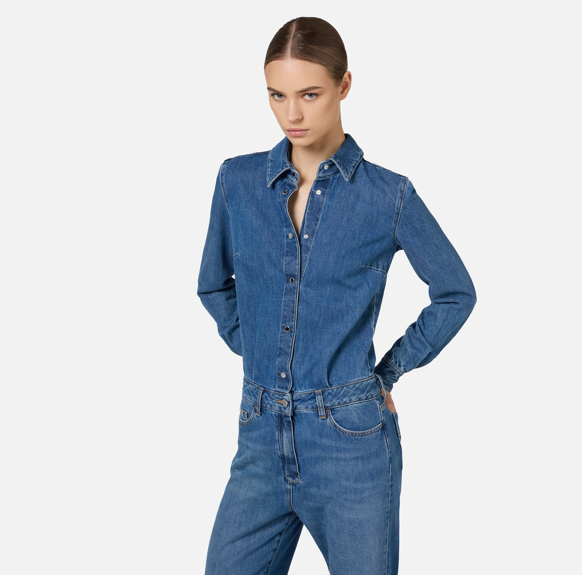 Combinaison en denim avec chemise - Elisabetta Franchi® Outlet