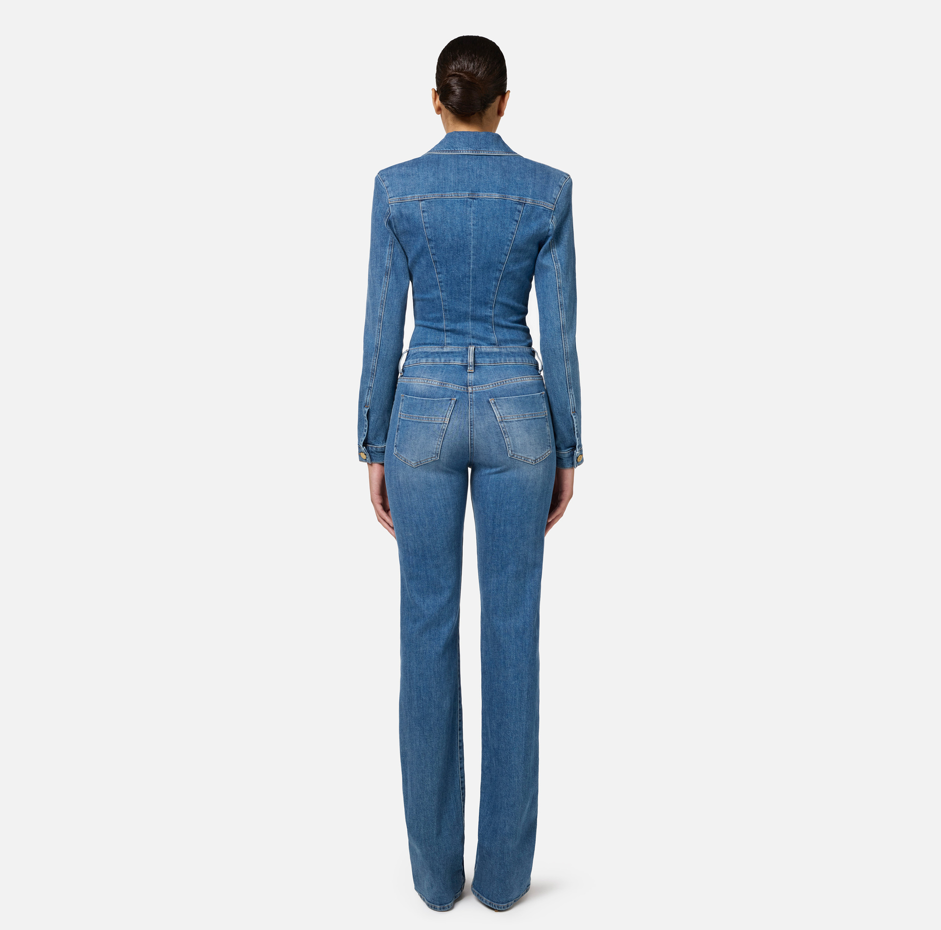 Denim jumpsuit with zip and shoulder pads - Elisabetta Franchi® Outlet