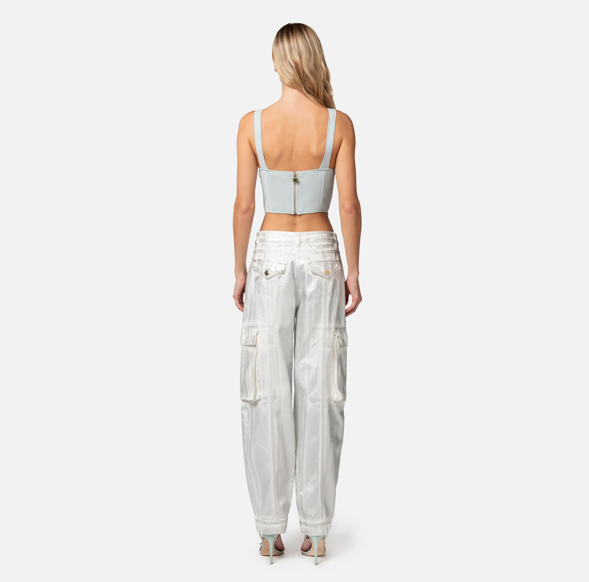Fine ribbed viscose top with cups - Elisabetta Franchi® Outlet