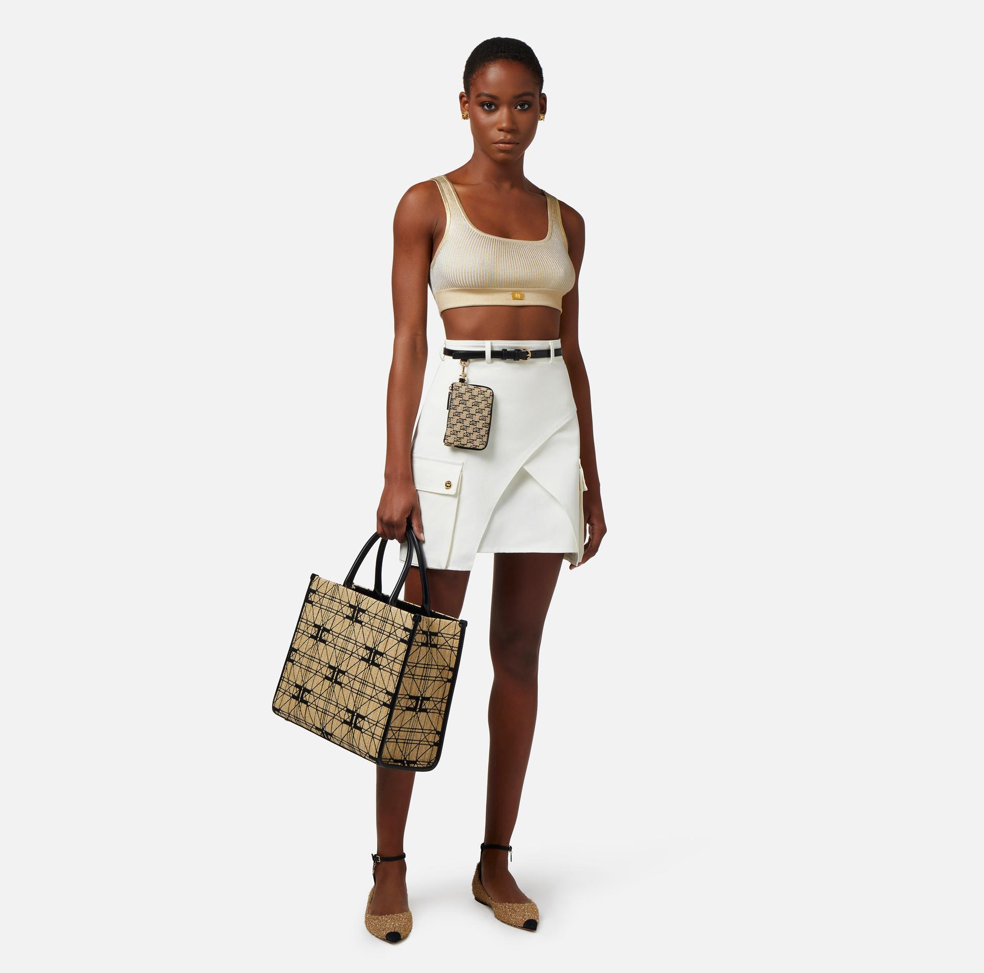 Top cropped en viscose laminée - Elisabetta Franchi® Outlet