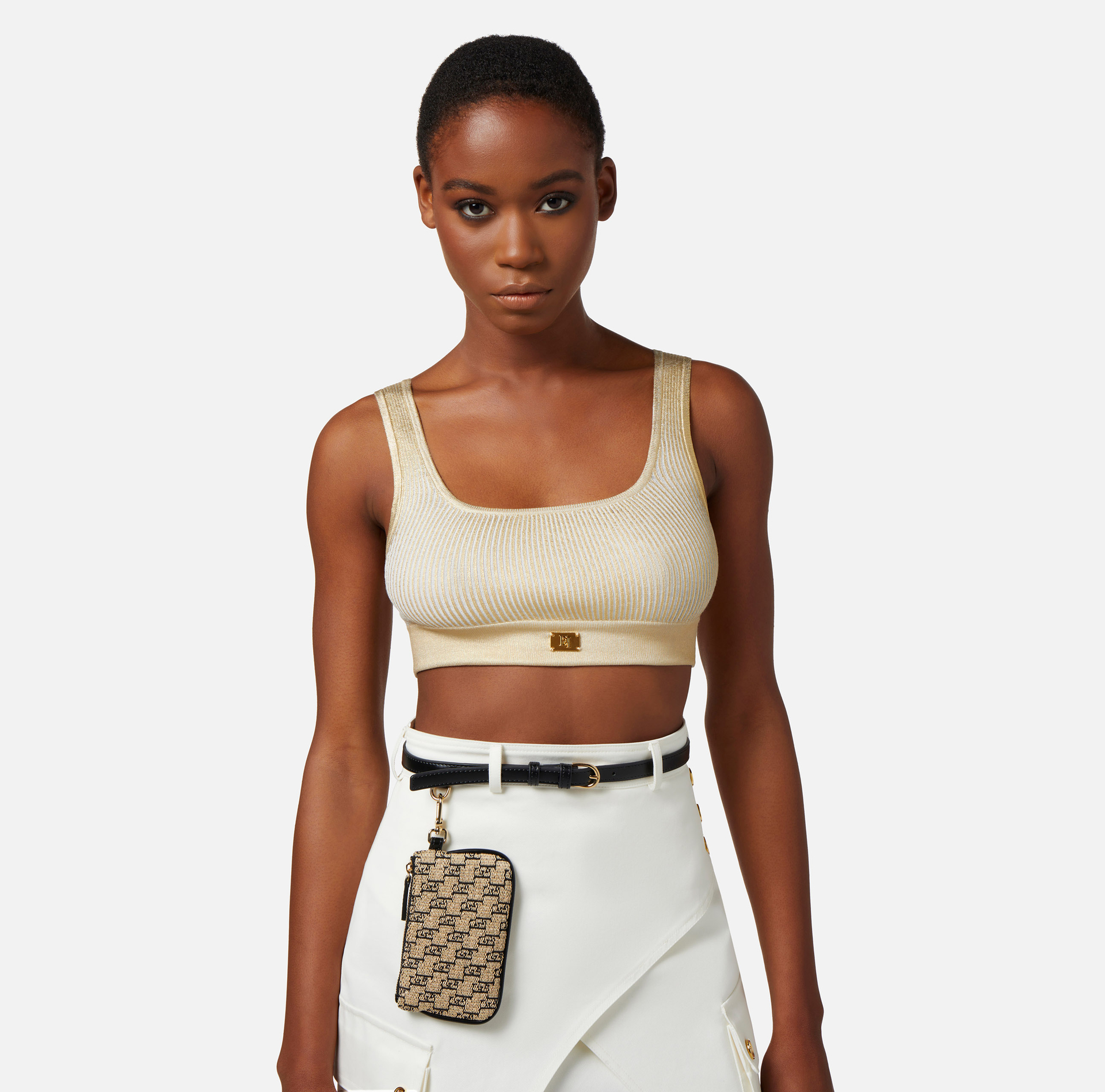 Top cropped en viscose laminée - Elisabetta Franchi® Outlet