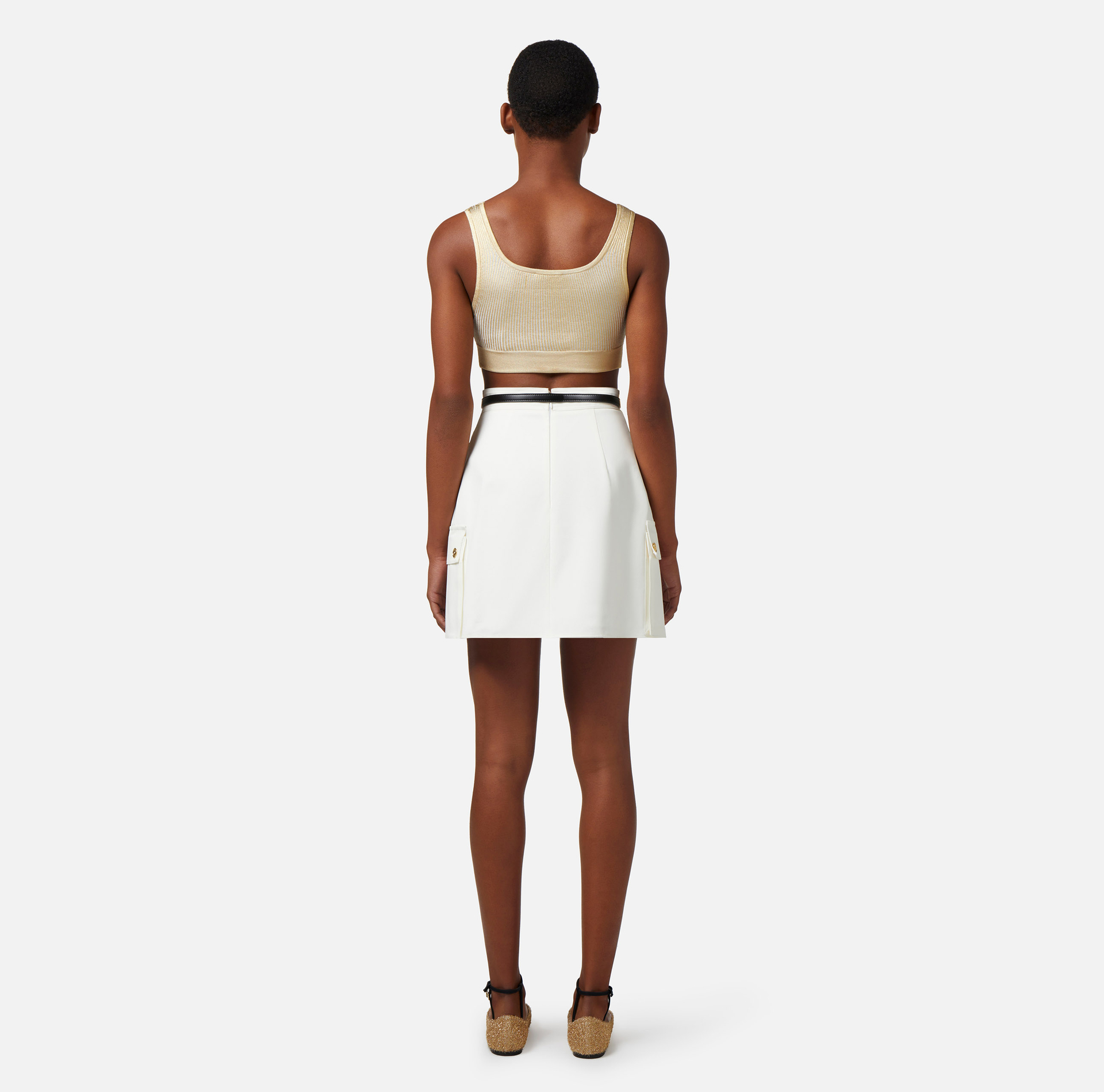Top cropped en viscose laminée - Elisabetta Franchi® Outlet