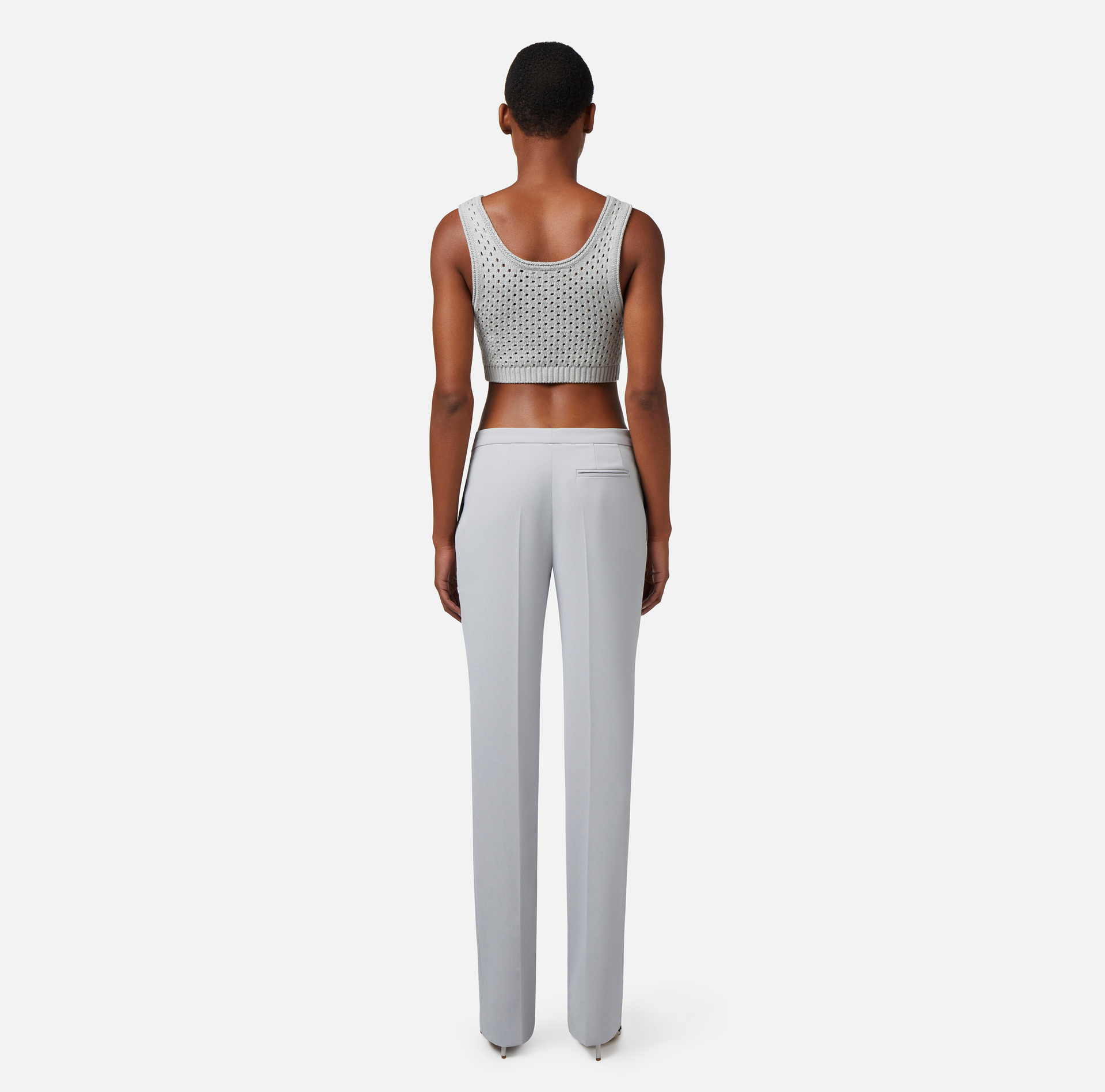 Cotton top in mesh stitch with rhinestones - Elisabetta Franchi® Outlet