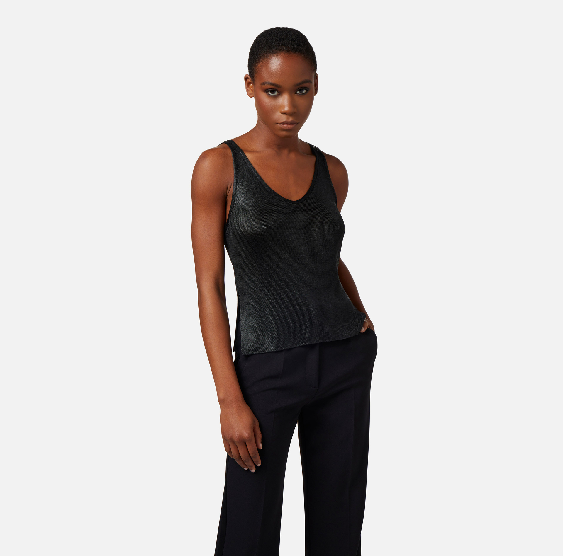 Top in laminated viscose fabric with charms - Elisabetta Franchi® Outlet