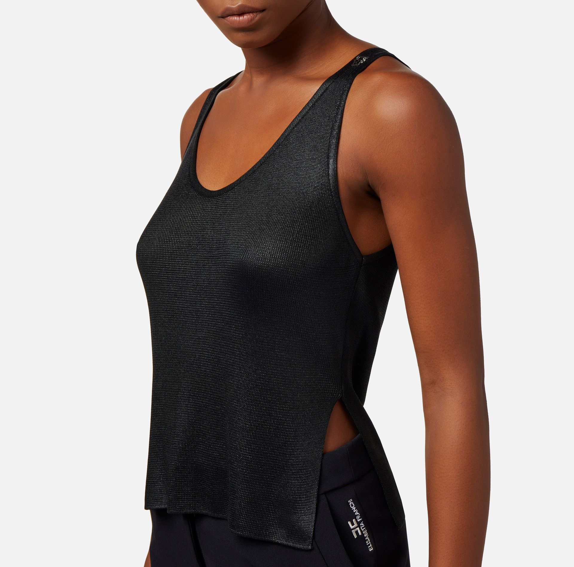 Top in laminated viscose fabric with charms - Elisabetta Franchi® Outlet