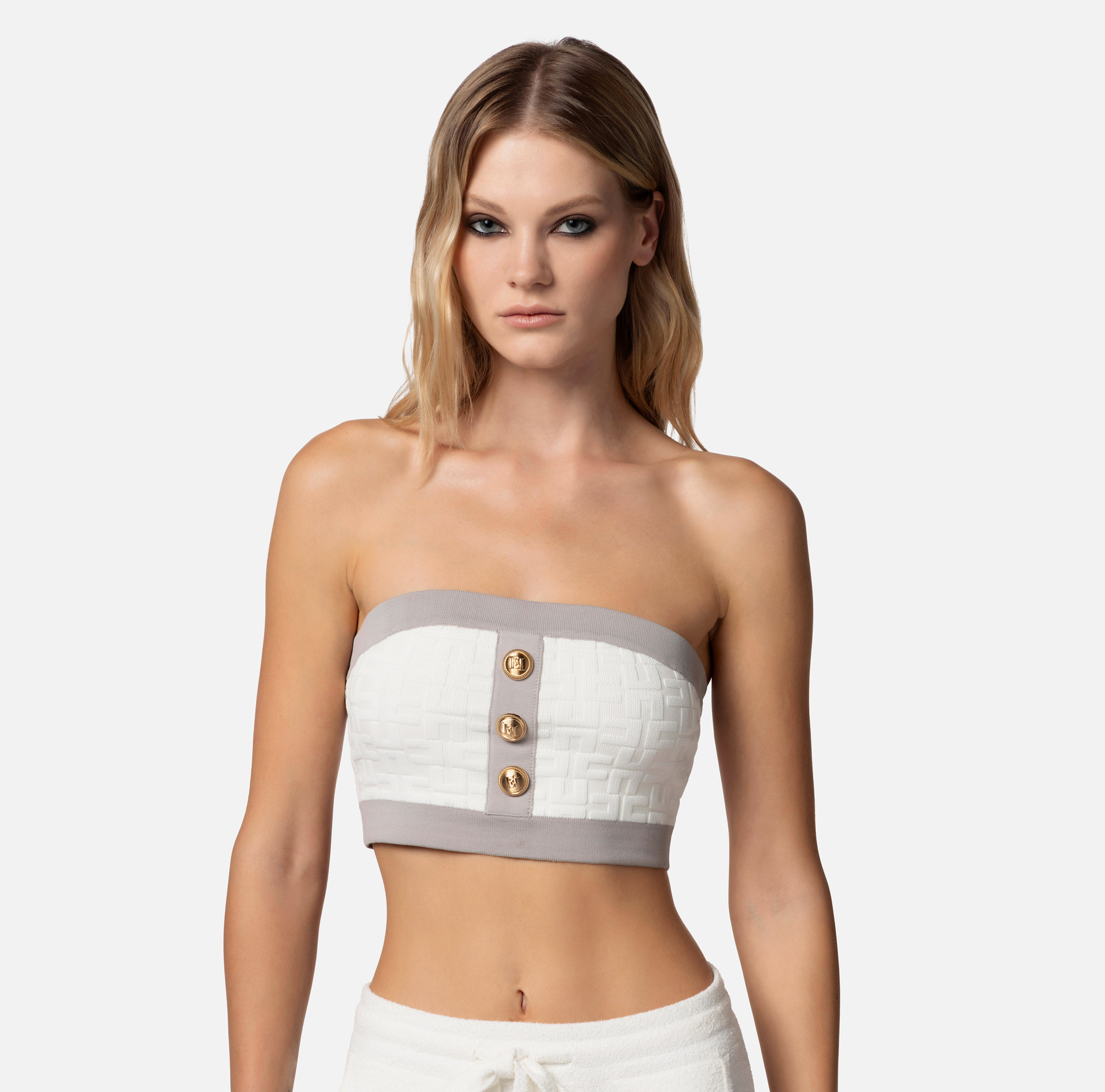Embossed viscose bandeau top - Elisabetta Franchi® Outlet