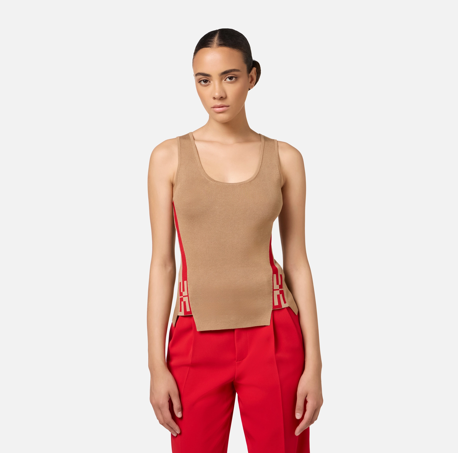 Top de viscosa con bandas de logotipo - Elisabetta Franchi® Outlet