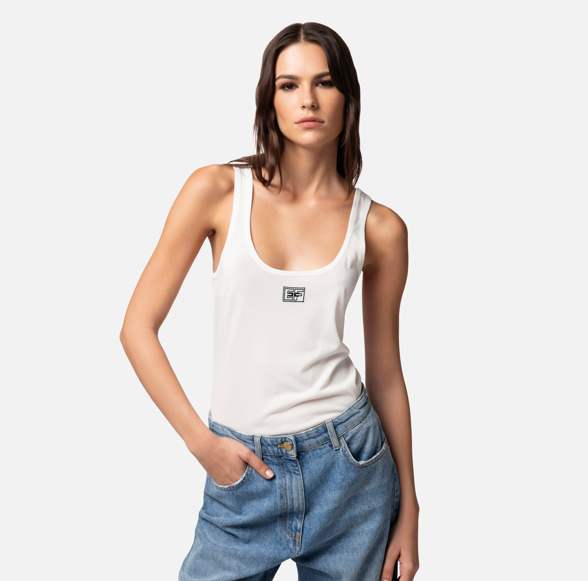 Rayon top with logo - Elisabetta Franchi® Outlet
