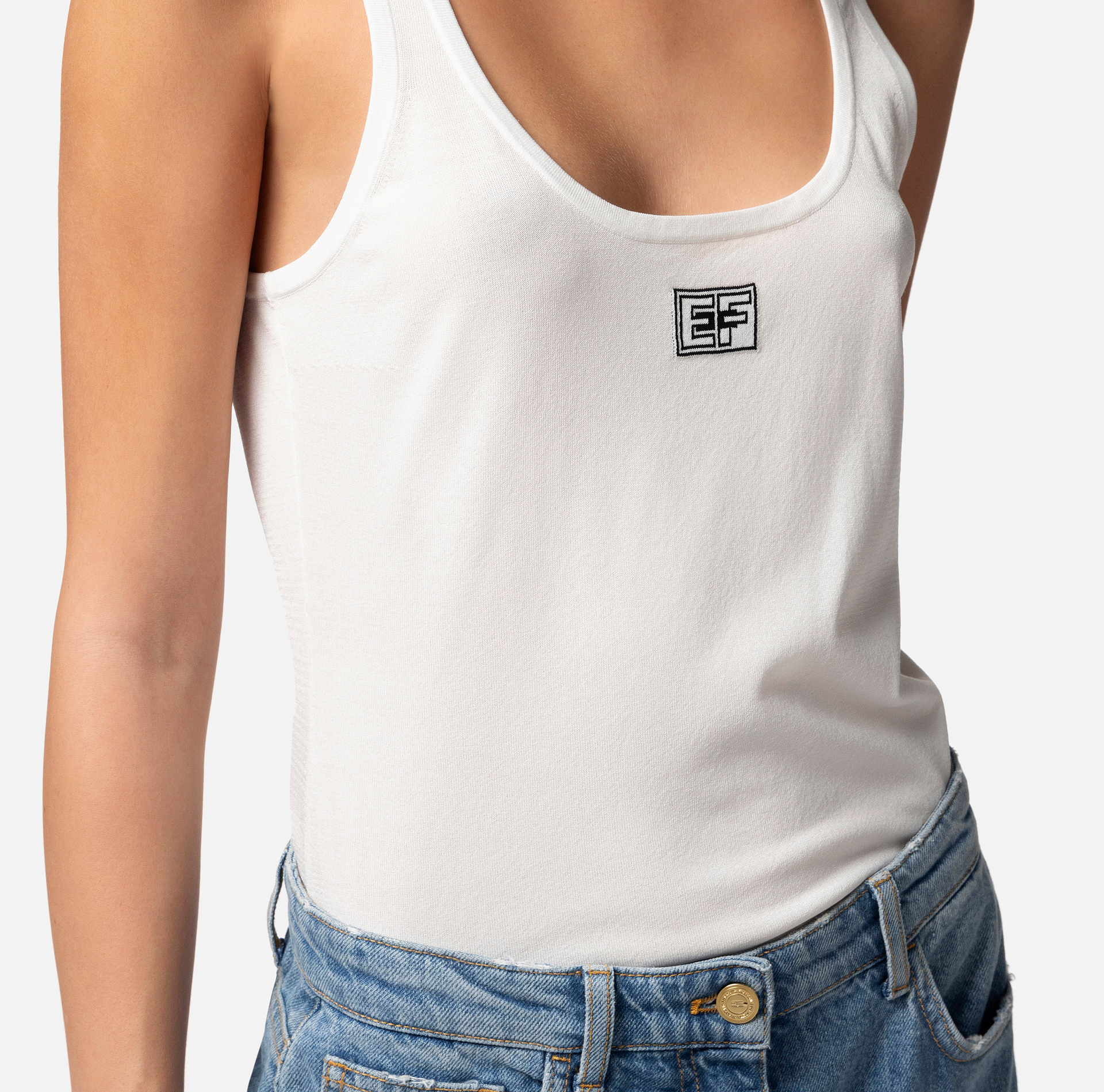 Rayon top with logo - Elisabetta Franchi® Outlet