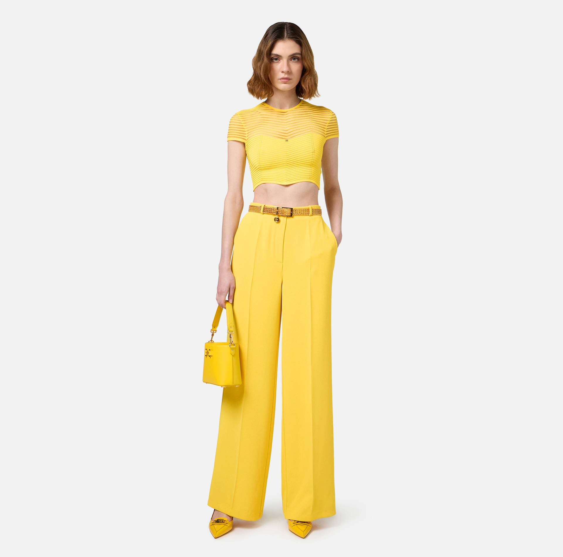 Top cropped in viscosa motivo chevron - Elisabetta Franchi® Outlet