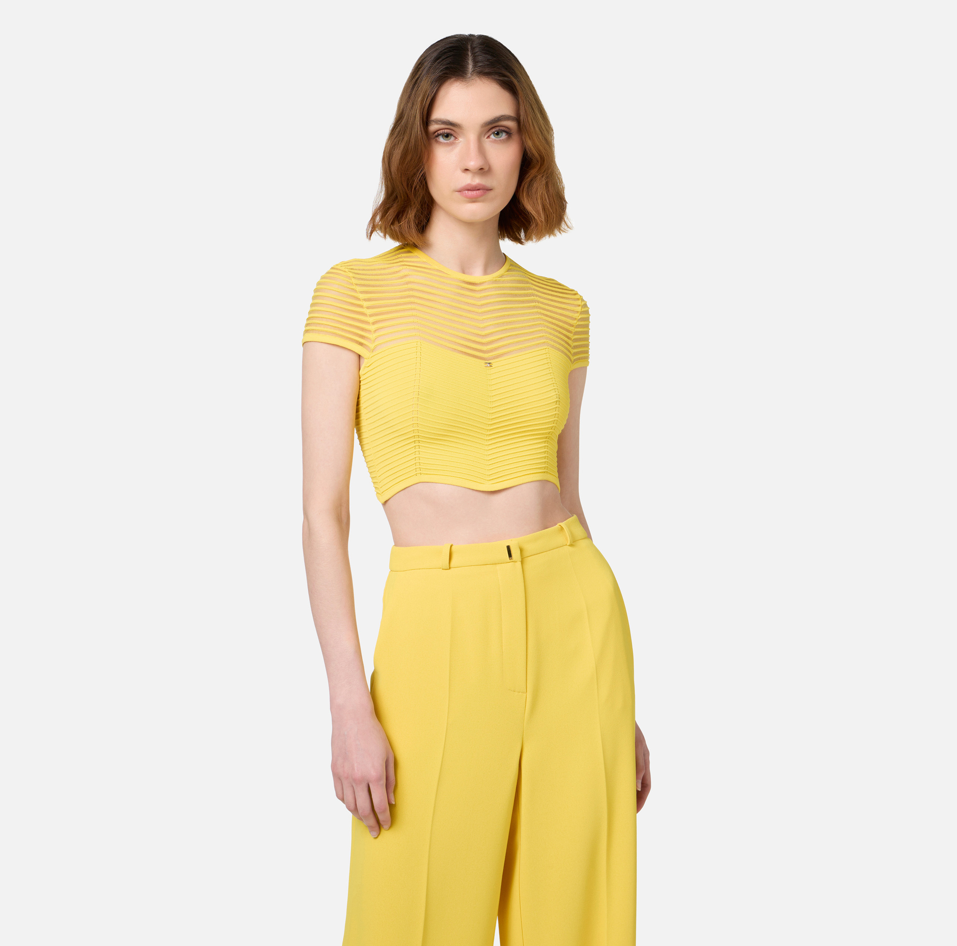 Top cropped in viscosa motivo chevron - Elisabetta Franchi® Outlet