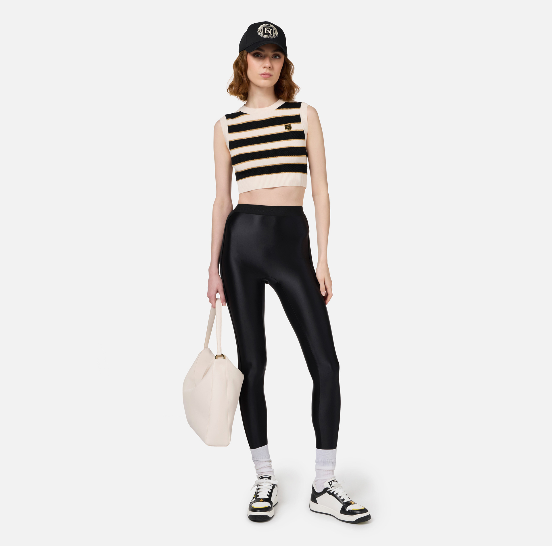 Top cropped in viscosa lurex a righe | Elisabetta Franchi® Outlet
